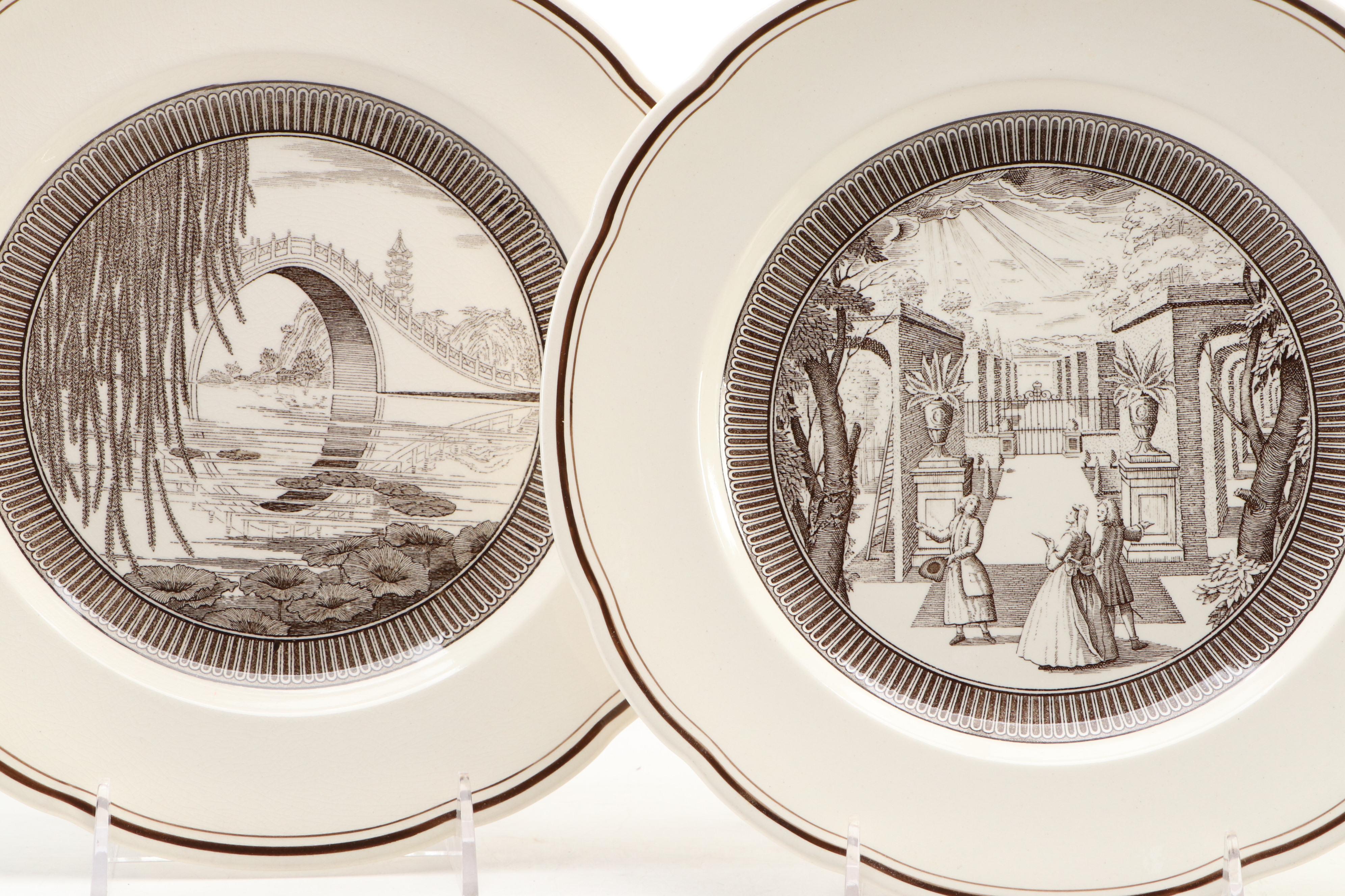 Wedgwood "Types of Gardens Through the Ages" Ceramic Plates, Early–Mid-20th C.