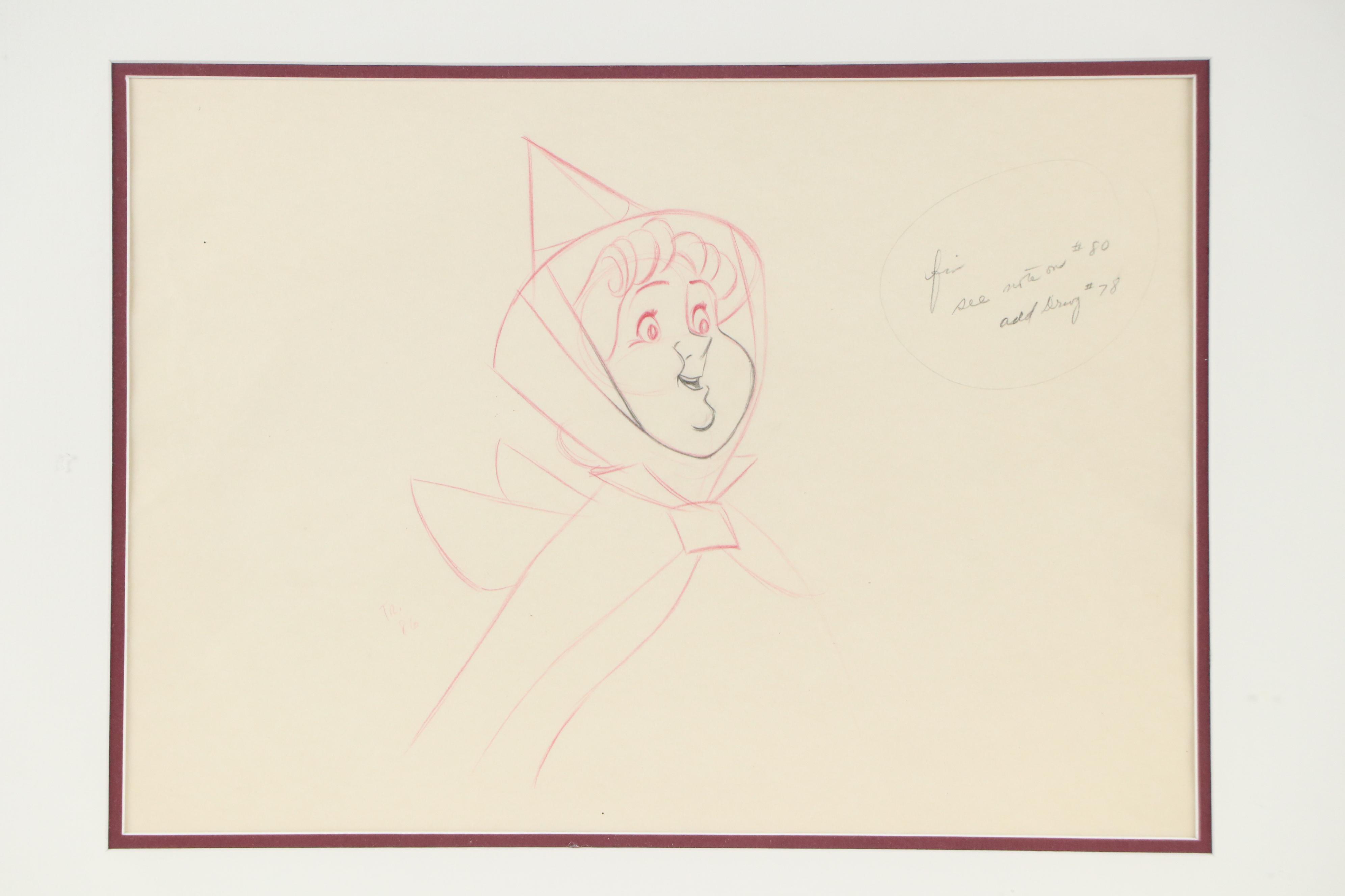 "Sleeping Beauty" (1959) Pencil Production Sketch of Flora, Circa 1955