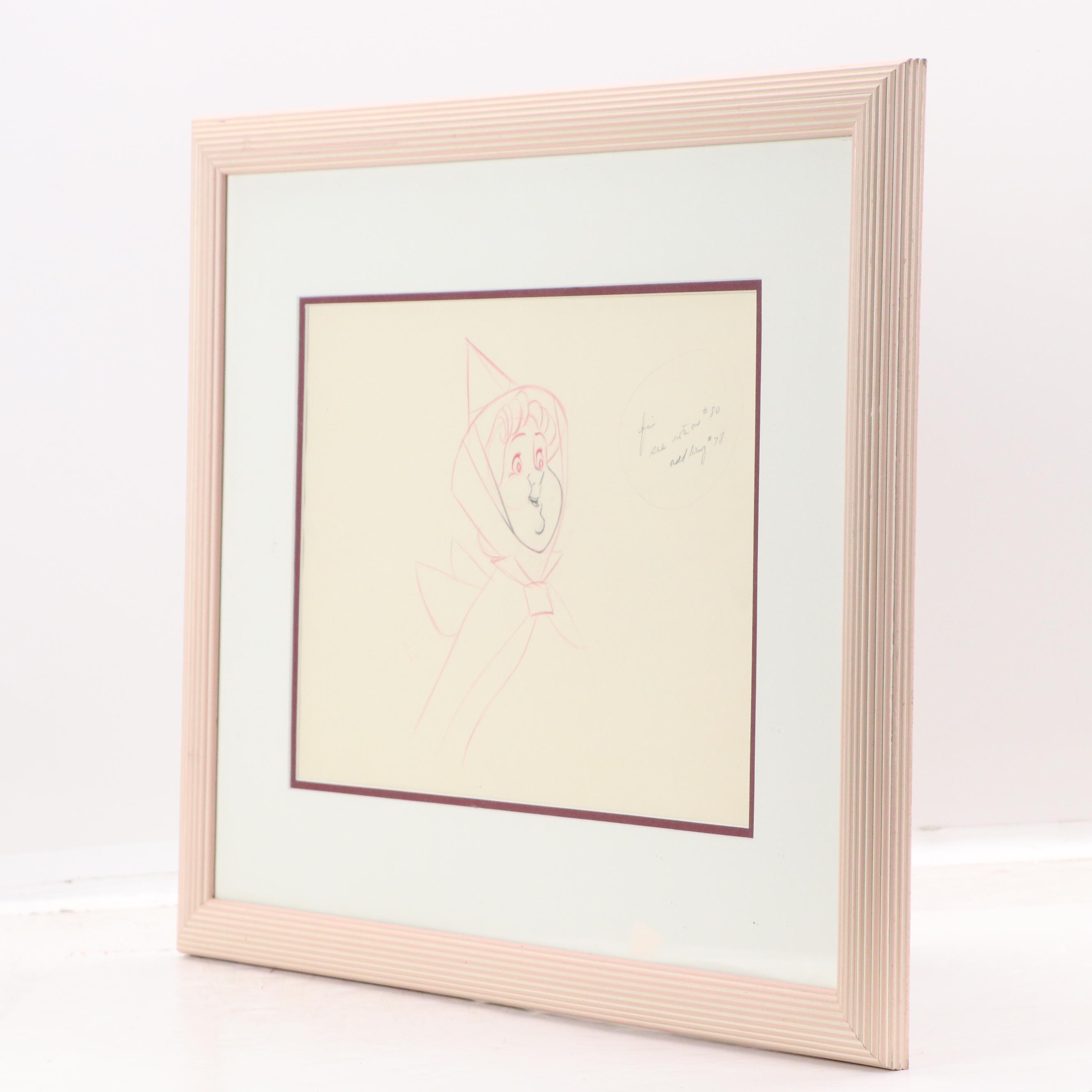 "Sleeping Beauty" (1959) Pencil Production Sketch of Flora, Circa 1955