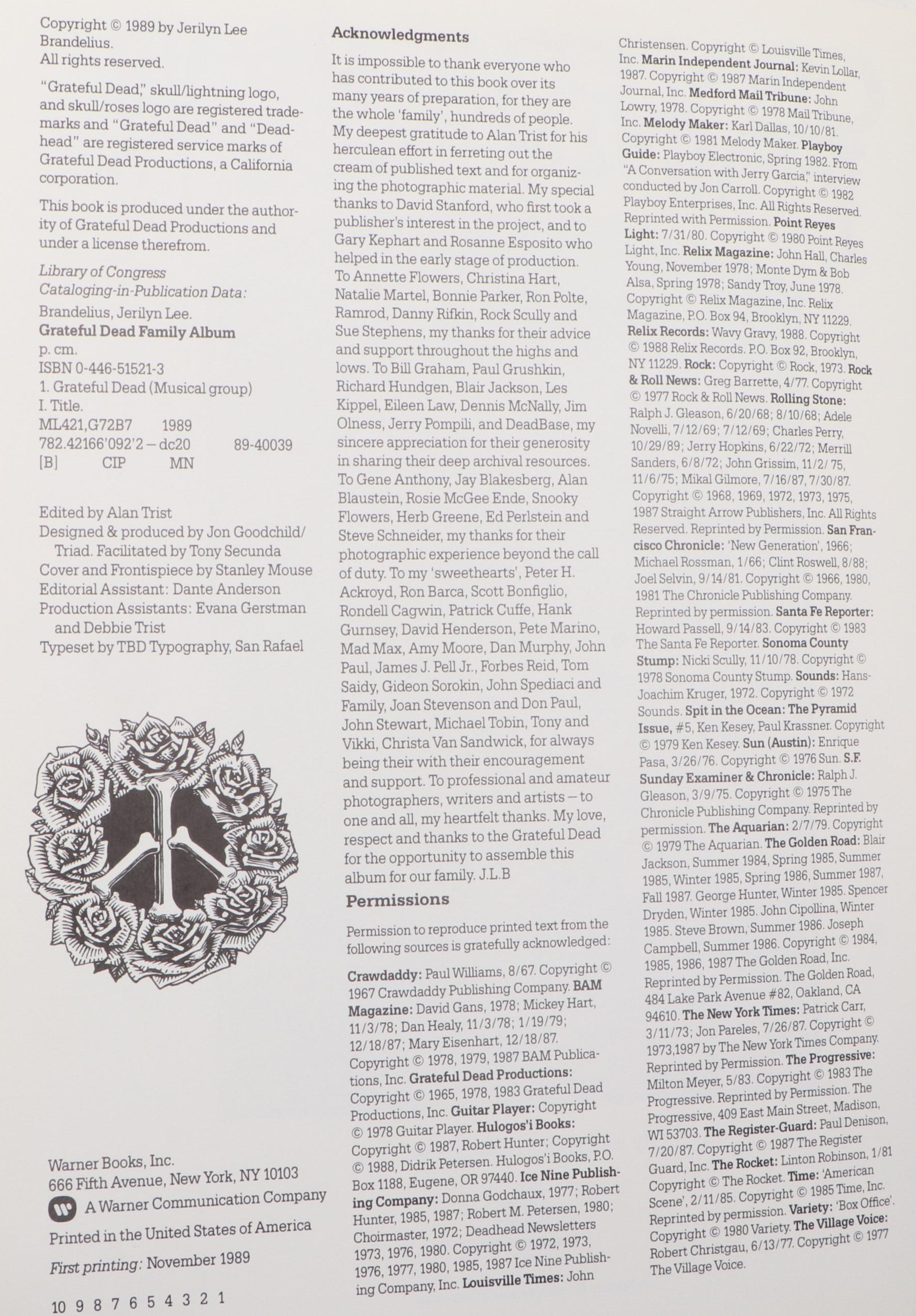 First Printing "Grateful Dead Family Album" by Jerilyn Lee Brandelius, 1989