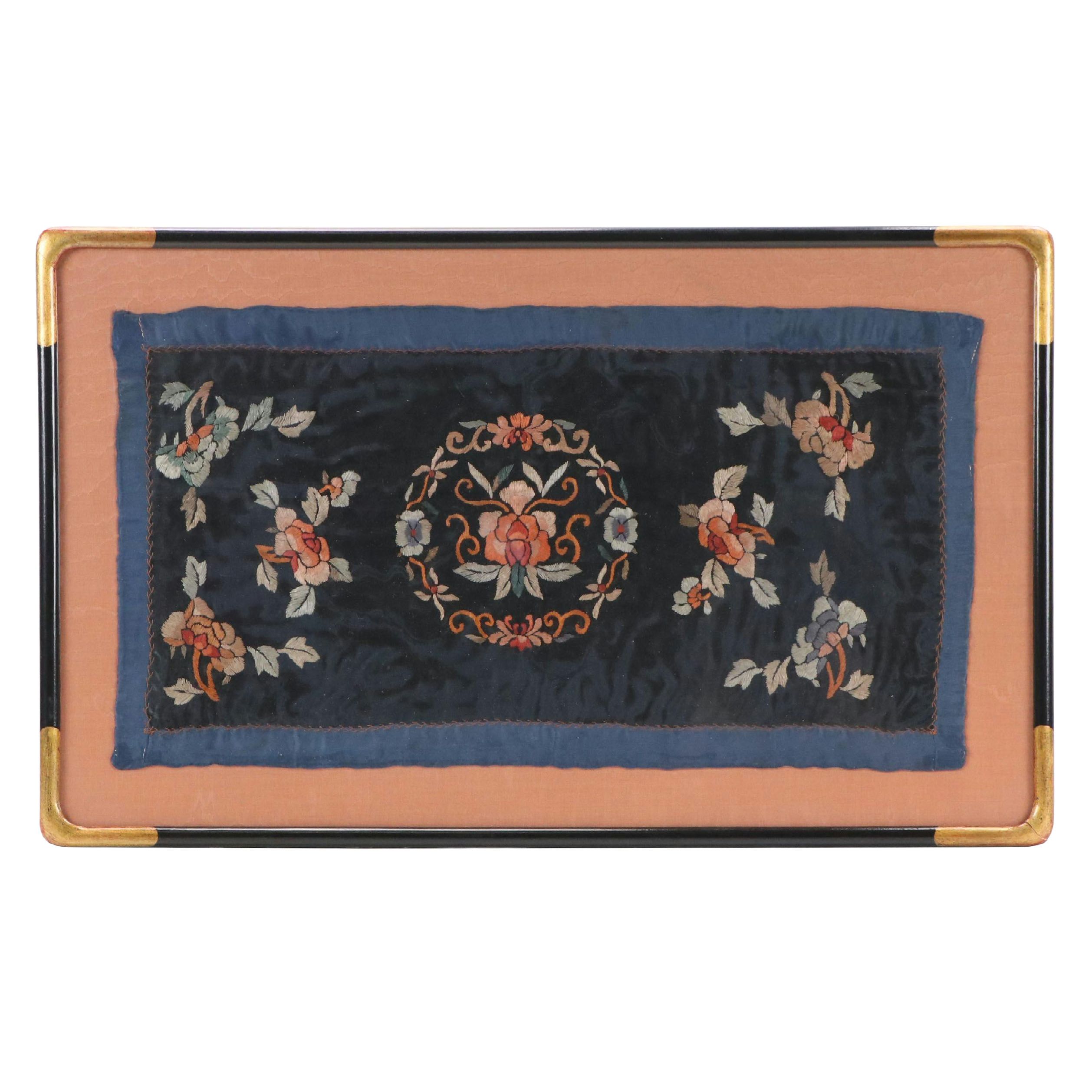 Chinese Qing Dynasty Embroidered Silk Panel, 19th Century