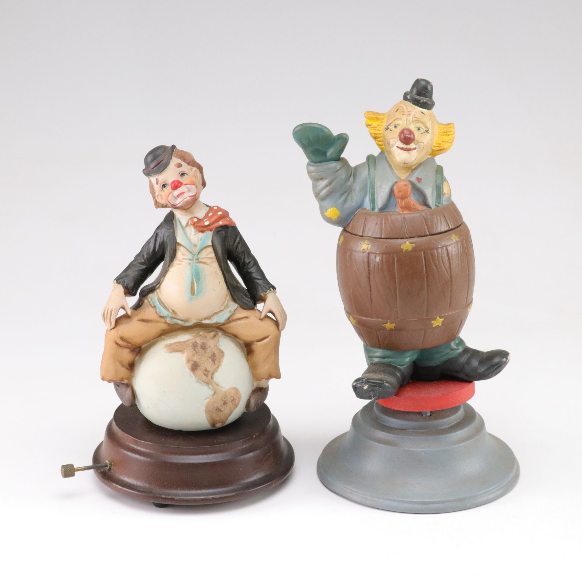 Hand-Painted Bisque Clown Figurine & Music Box Collection