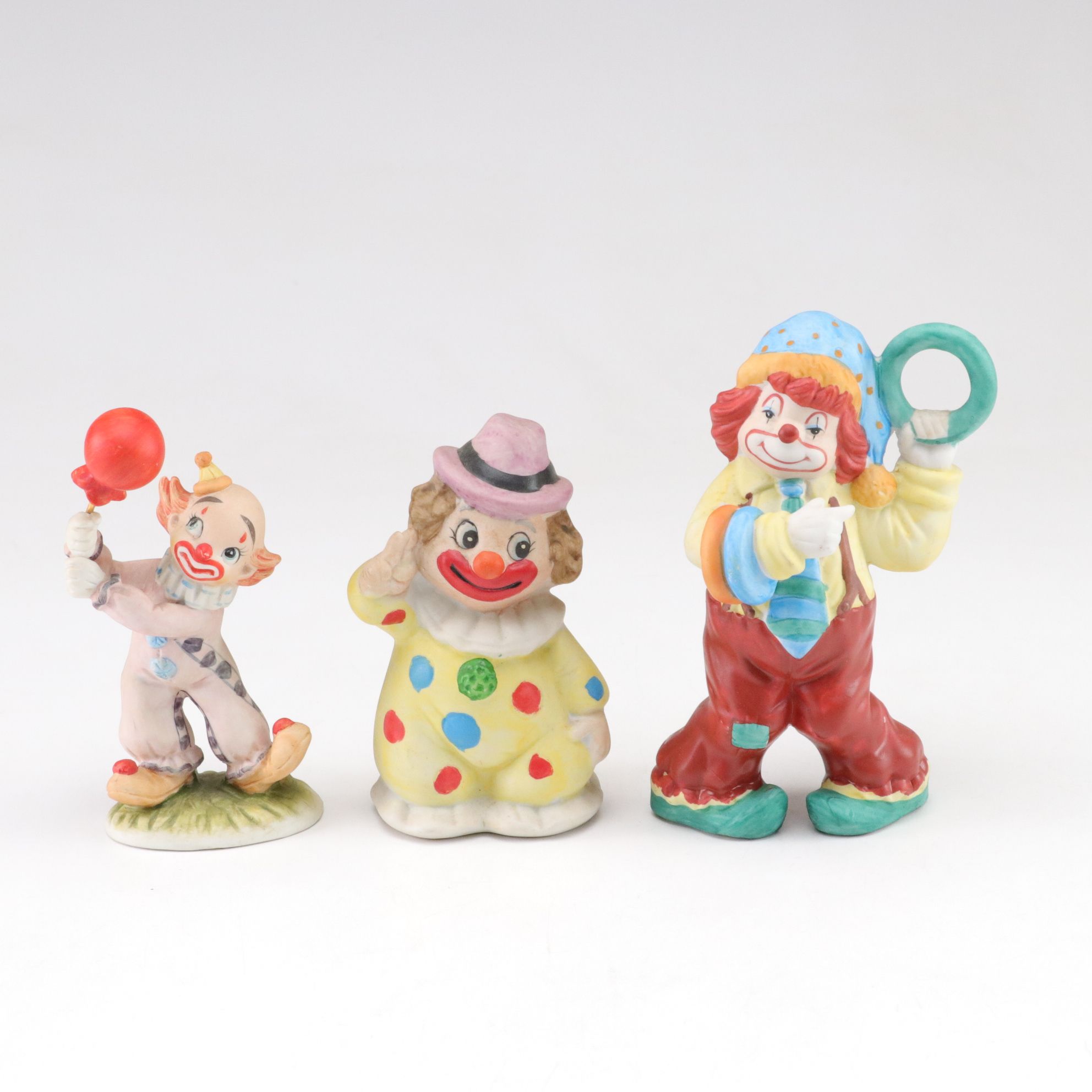 Hand-Painted Bisque Clown Figurine & Music Box Collection