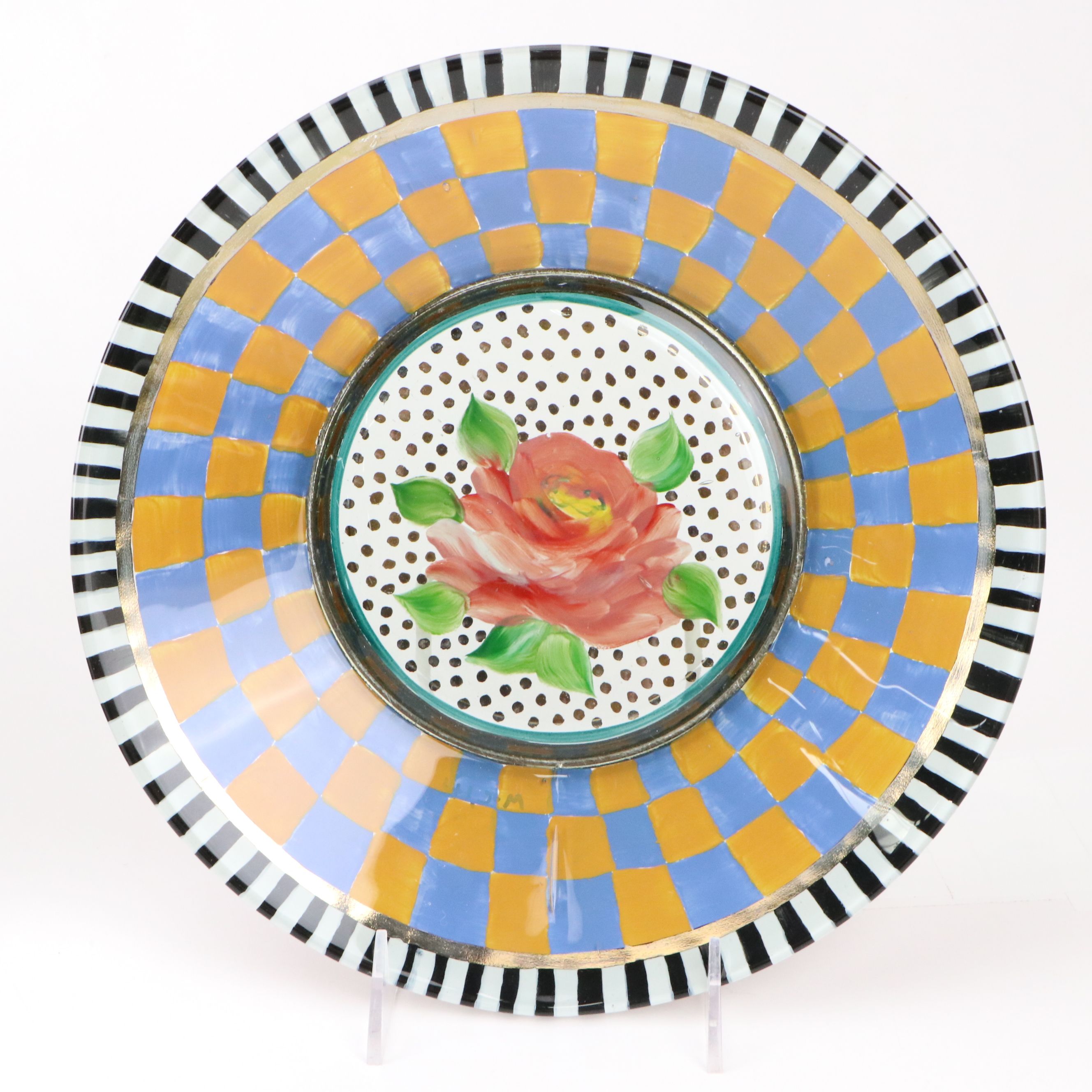 MacKenzie-Childs "Circus" Water Goblets with Glass and Metal Floral Plates