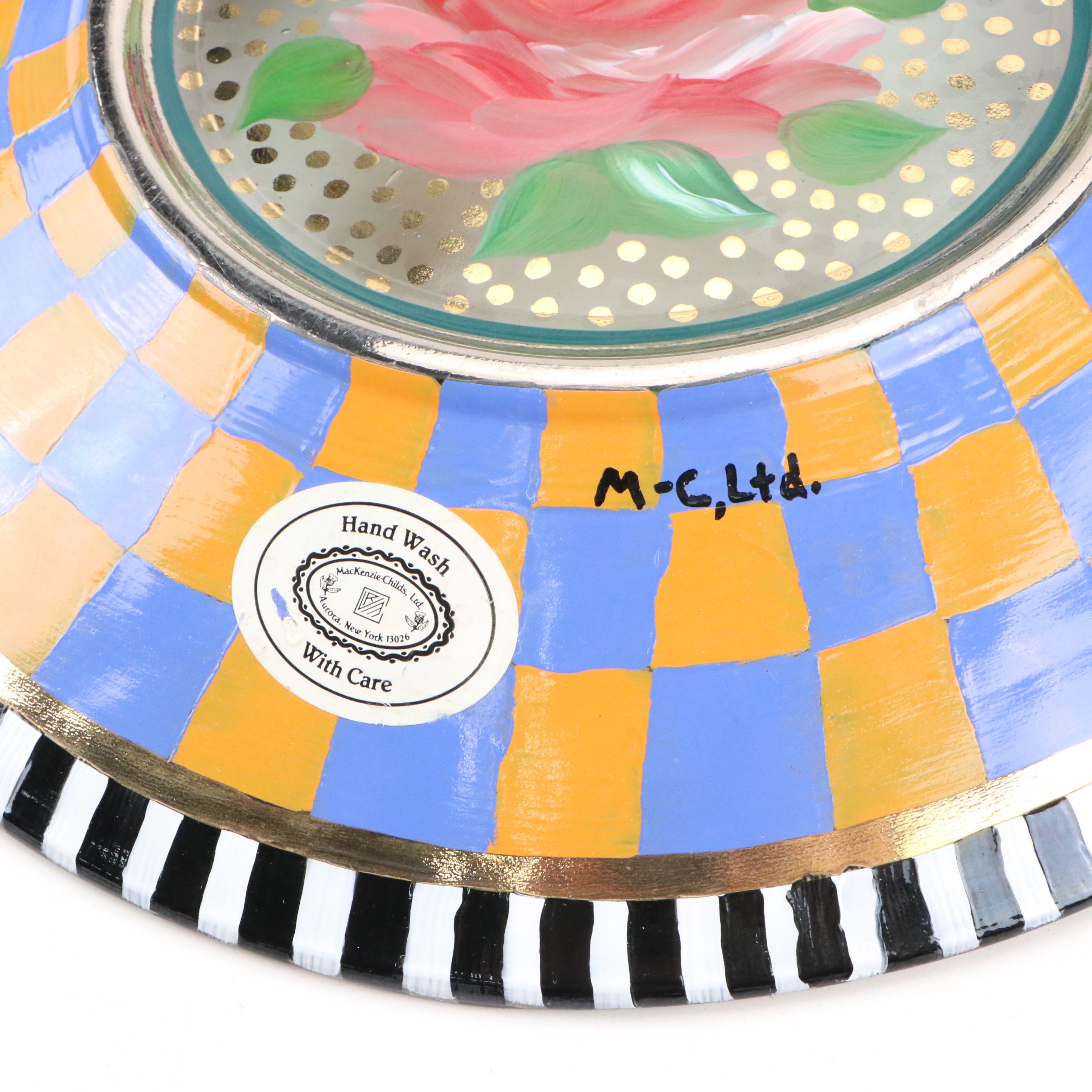 MacKenzie-Childs "Circus" Water Goblets with Glass and Metal Floral Plates