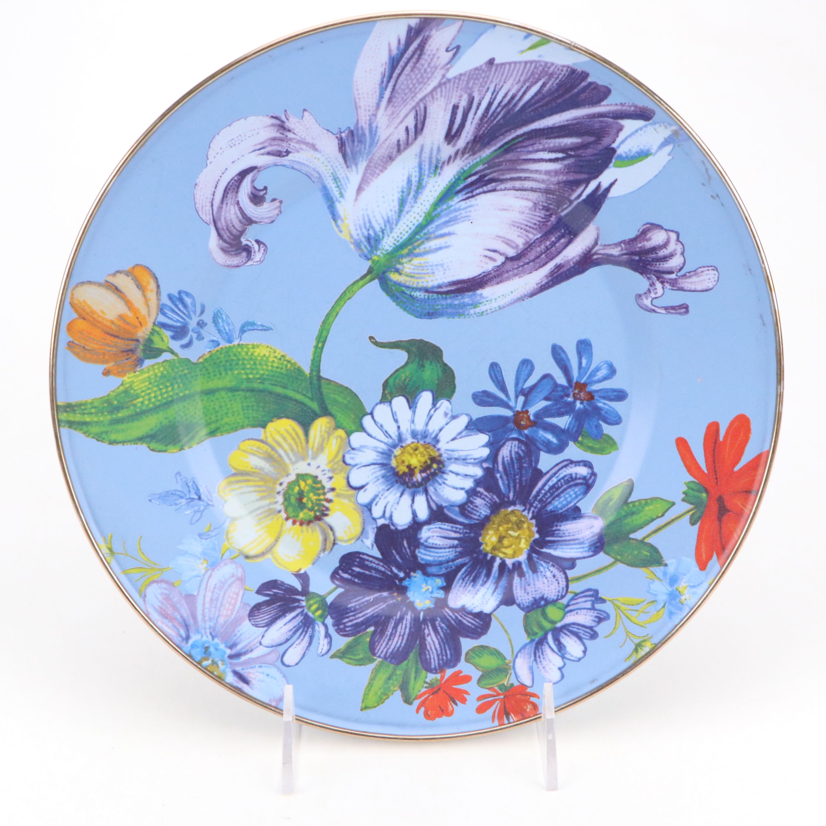 MacKenzie-Childs "Circus" Water Goblets with Glass and Metal Floral Plates