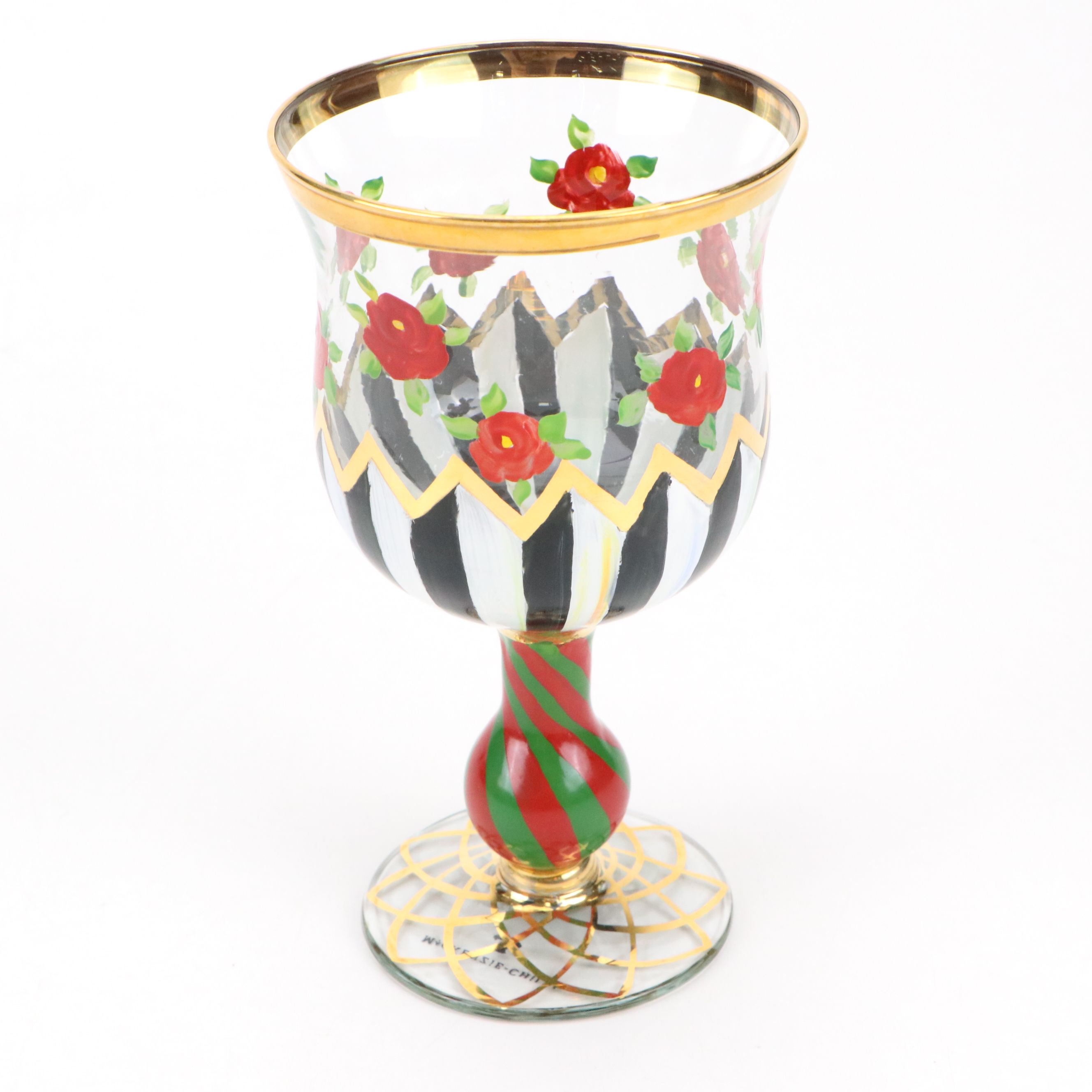 MacKenzie-Childs "Circus" Water Goblets with Glass and Metal Floral Plates