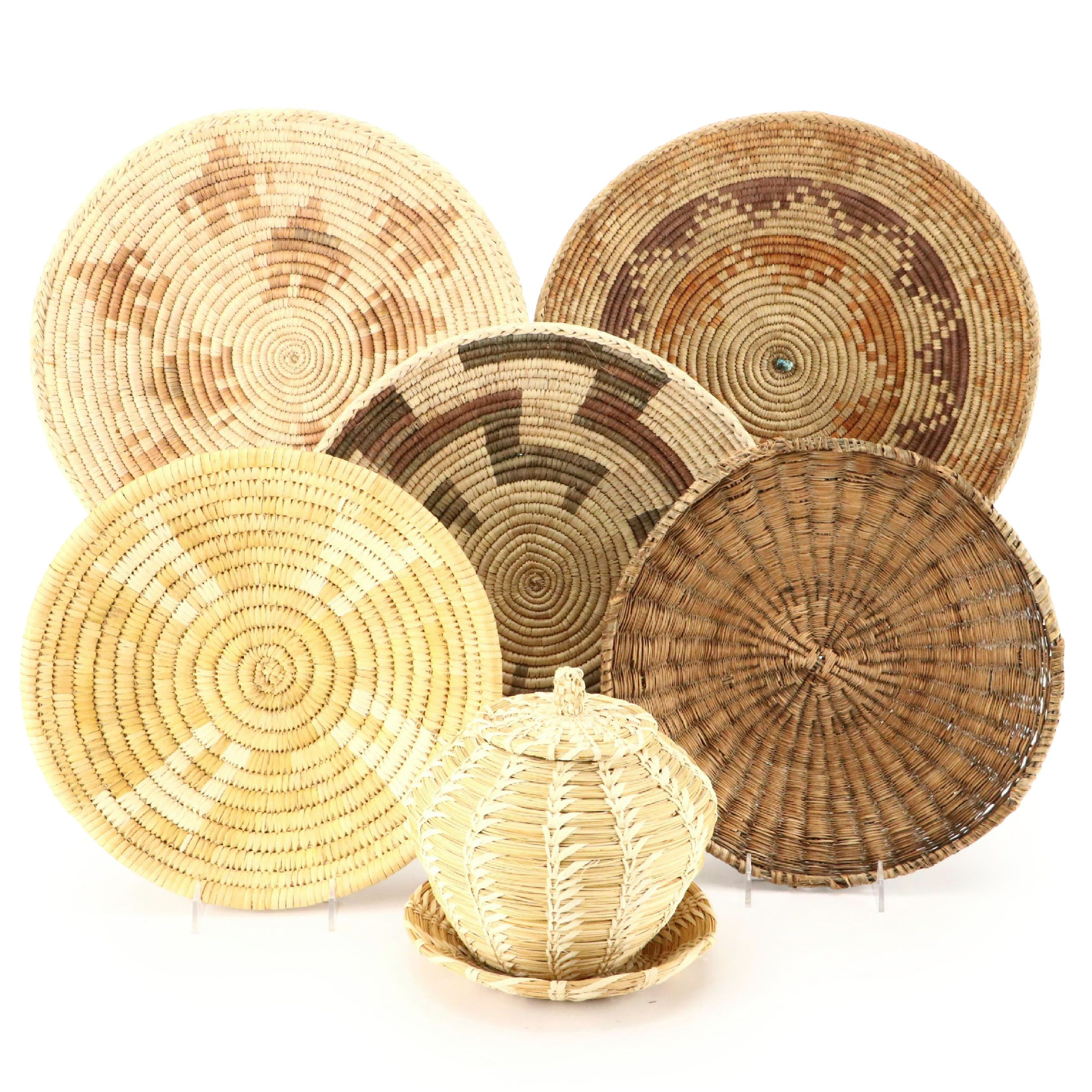 Southwestern Tohono O'odham and Other Native American Handwoven Yucca Baskets