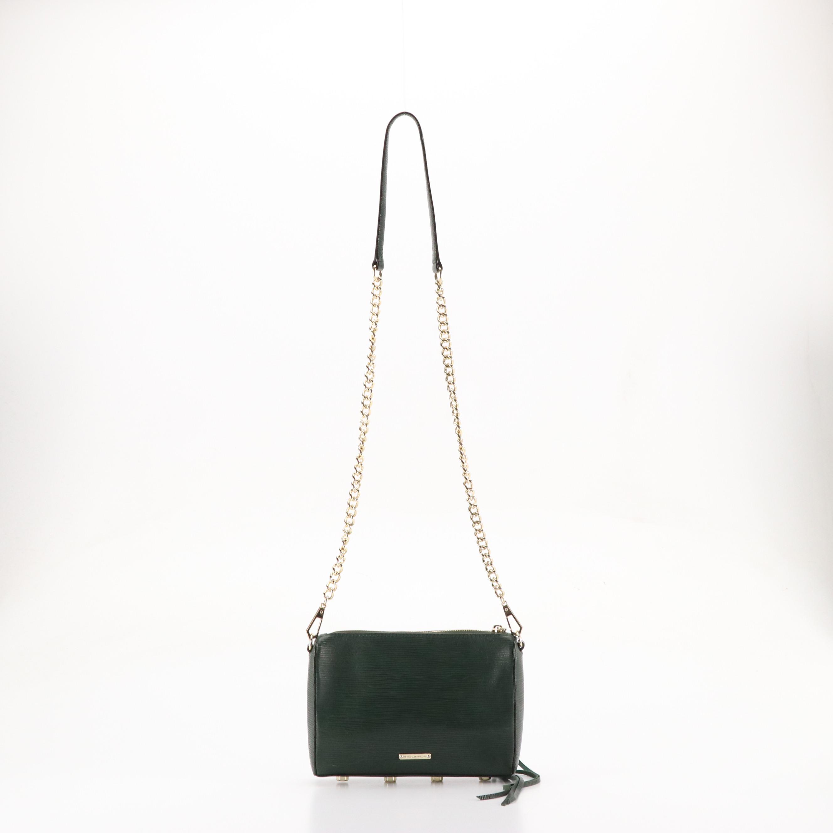 Rebecca Minkoff Yellow Croc Embossed Bucket Bag & Green Chain Strap Crossbody