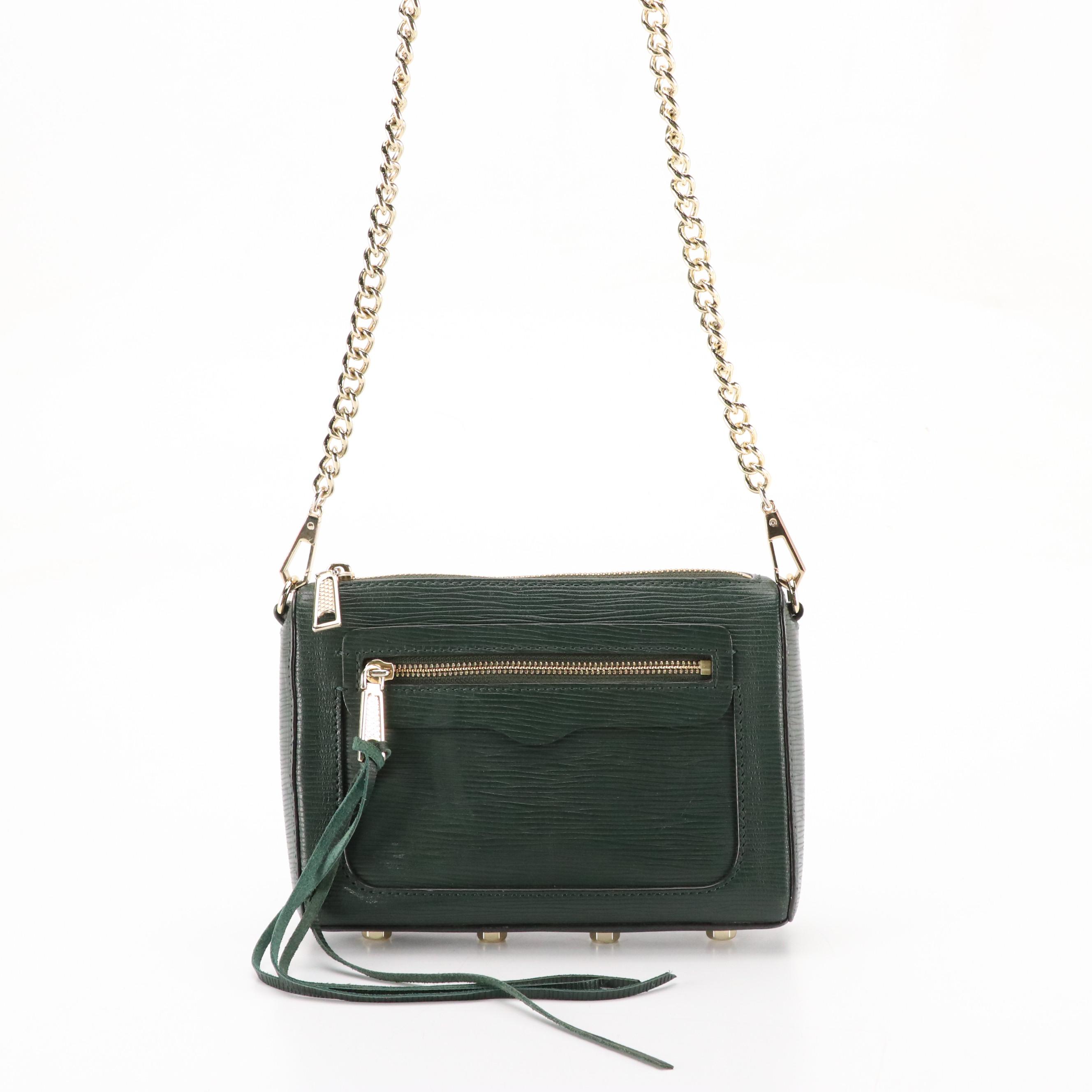 Rebecca Minkoff Yellow Croc Embossed Bucket Bag & Green Chain Strap Crossbody