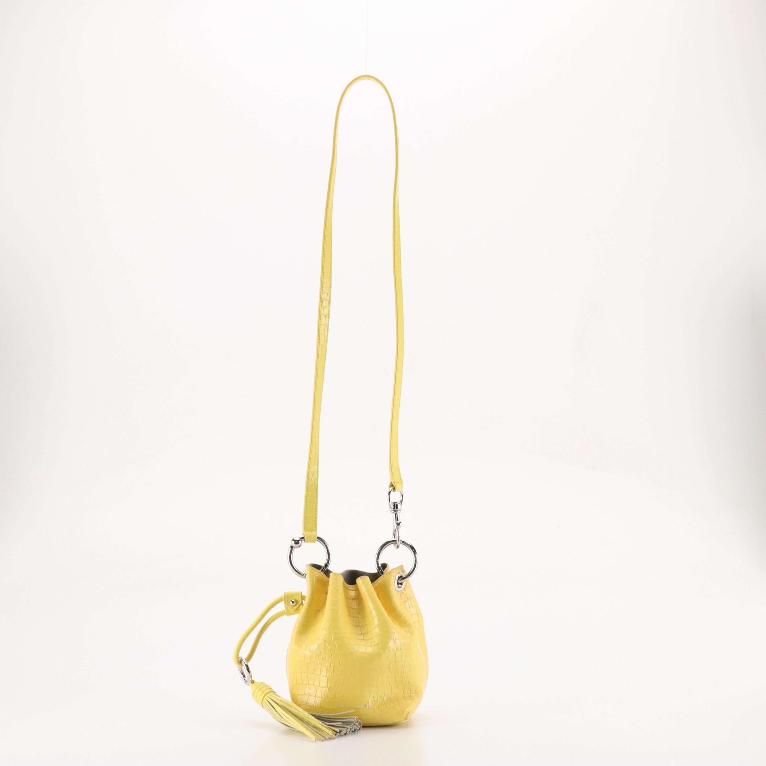Rebecca Minkoff Yellow Croc Embossed Bucket Bag & Green Chain Strap Crossbody