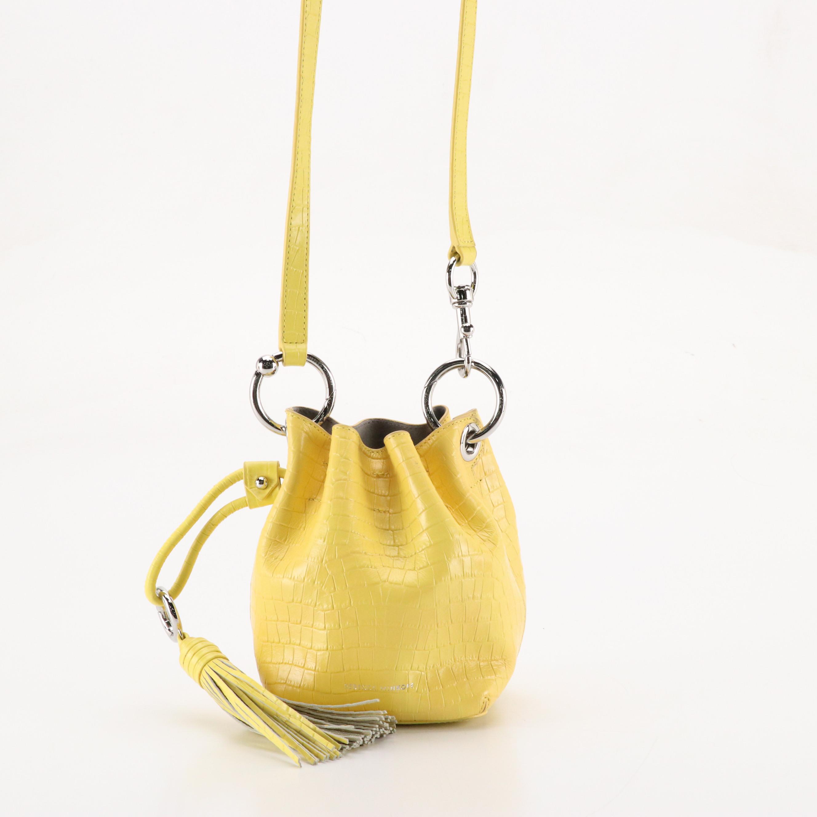 Rebecca Minkoff Yellow Croc Embossed Bucket Bag & Green Chain Strap Crossbody