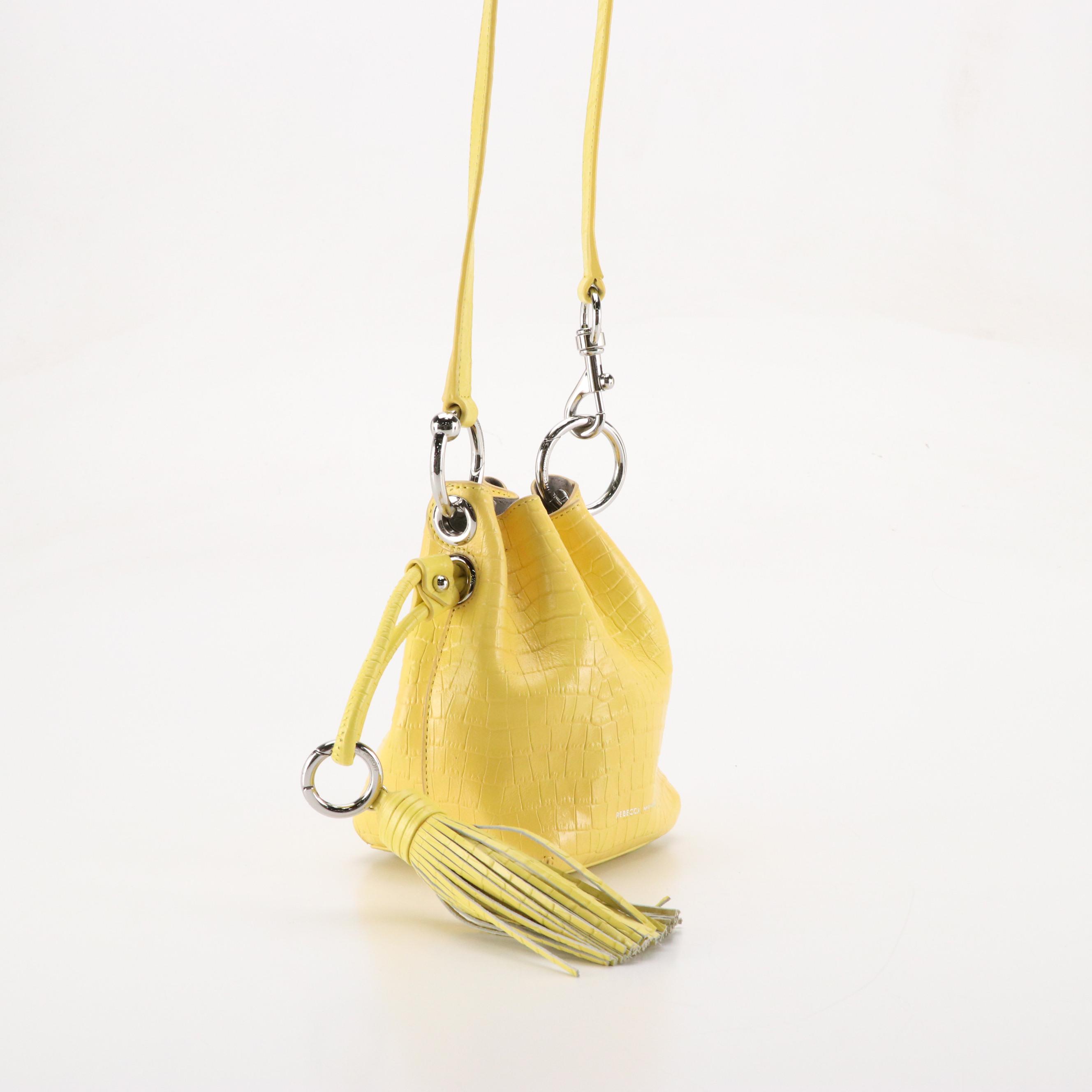 Rebecca Minkoff Yellow Croc Embossed Bucket Bag & Green Chain Strap Crossbody