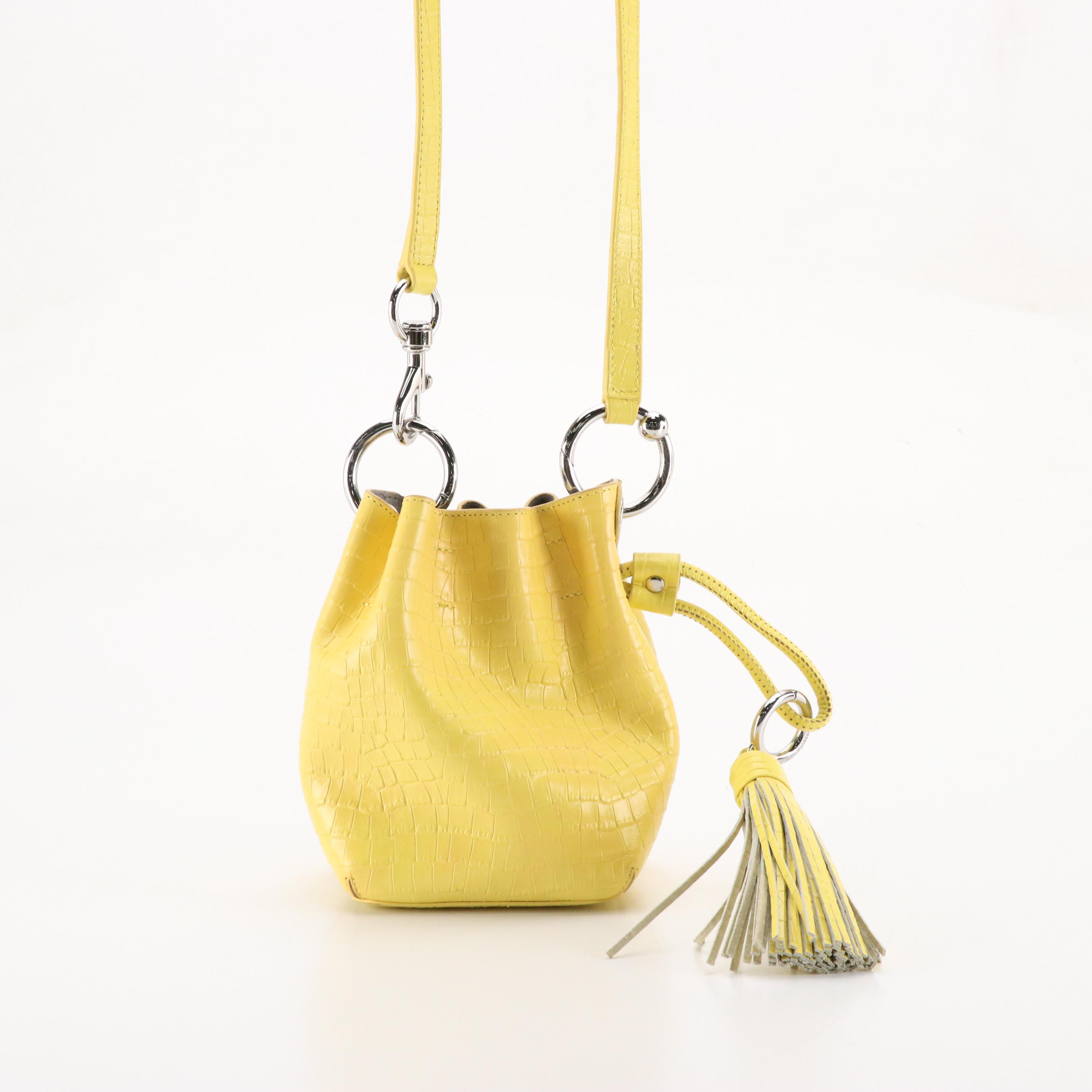 Rebecca Minkoff Yellow Croc Embossed Bucket Bag & Green Chain Strap Crossbody