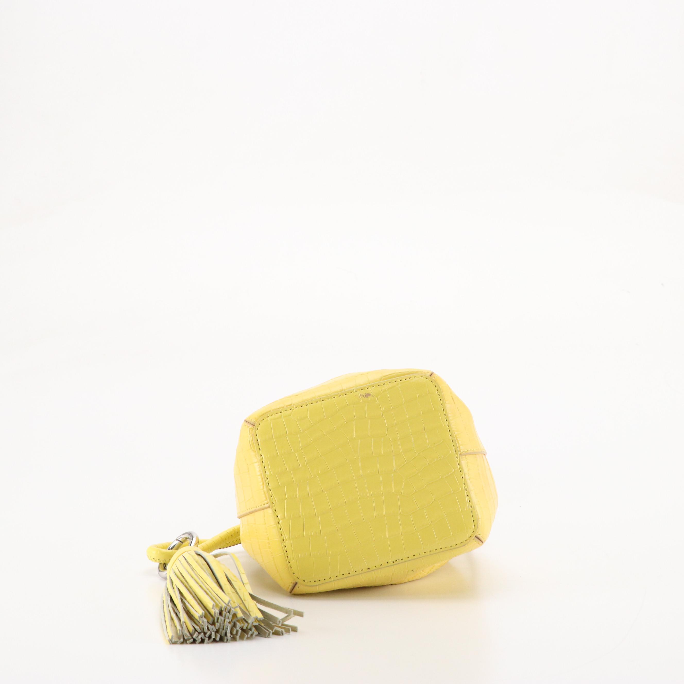Rebecca Minkoff Yellow Croc Embossed Bucket Bag & Green Chain Strap Crossbody