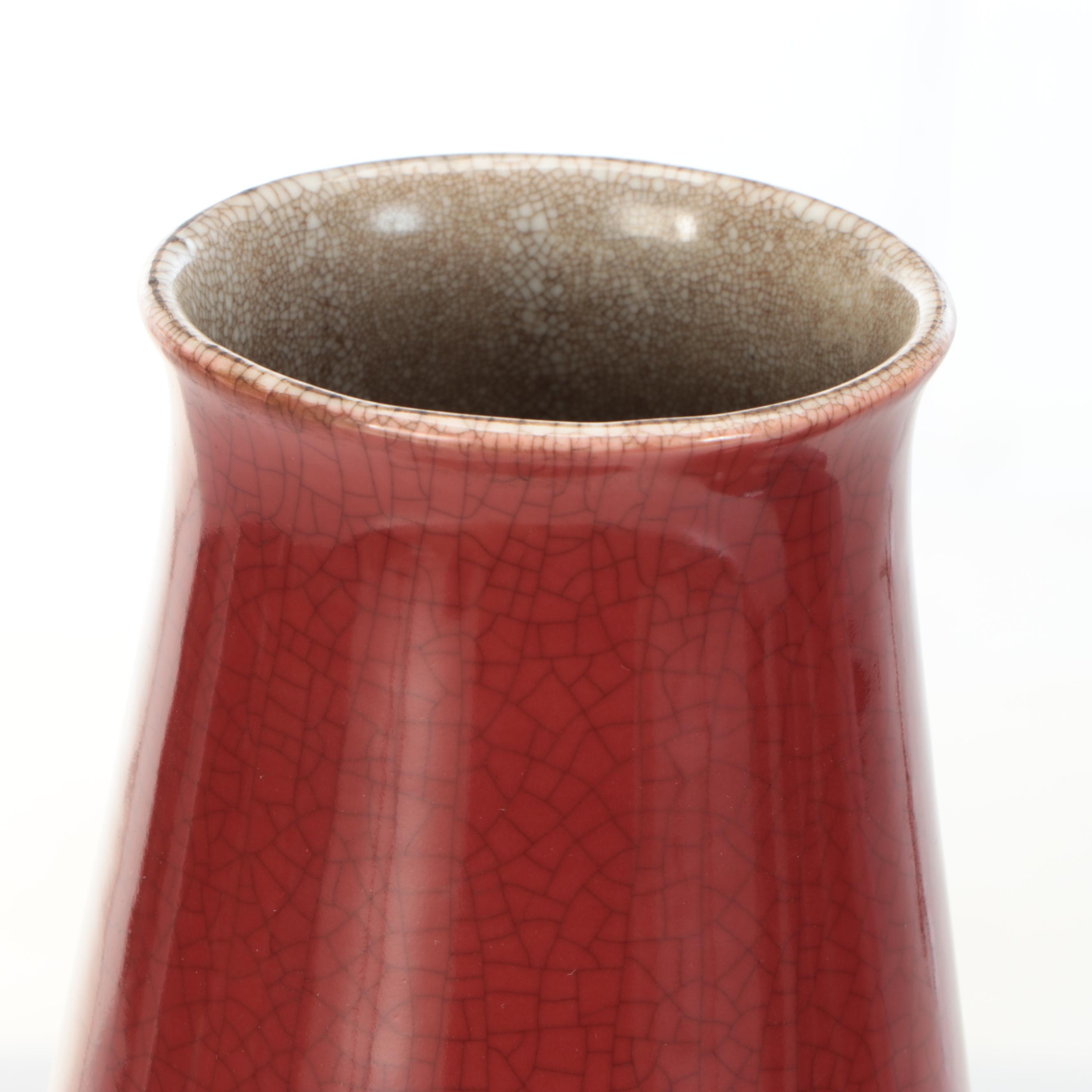 East Asian Style Oxblood Faux-Craquelure Ceramic Vases