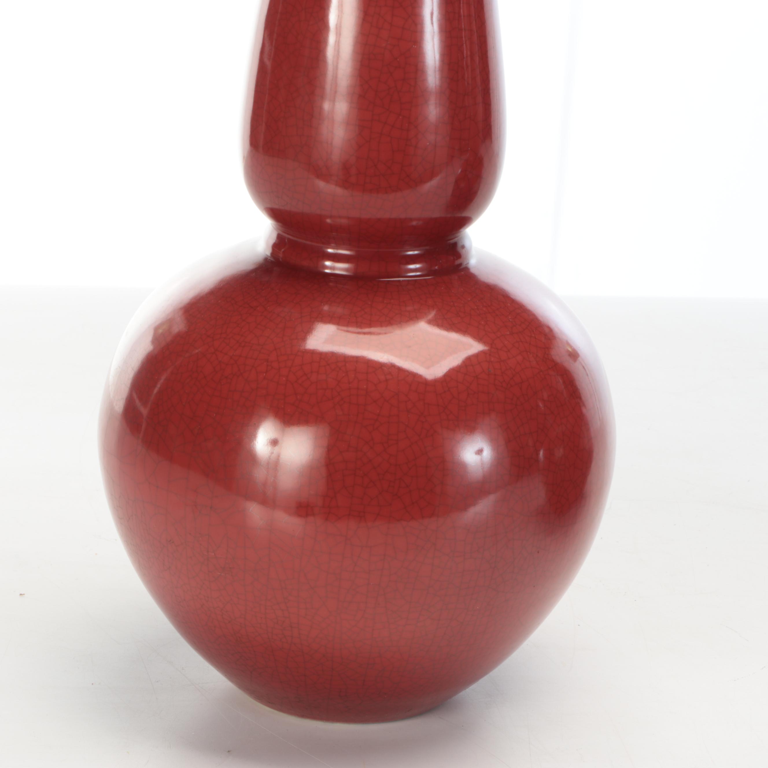 East Asian Style Oxblood Faux-Craquelure Ceramic Vases