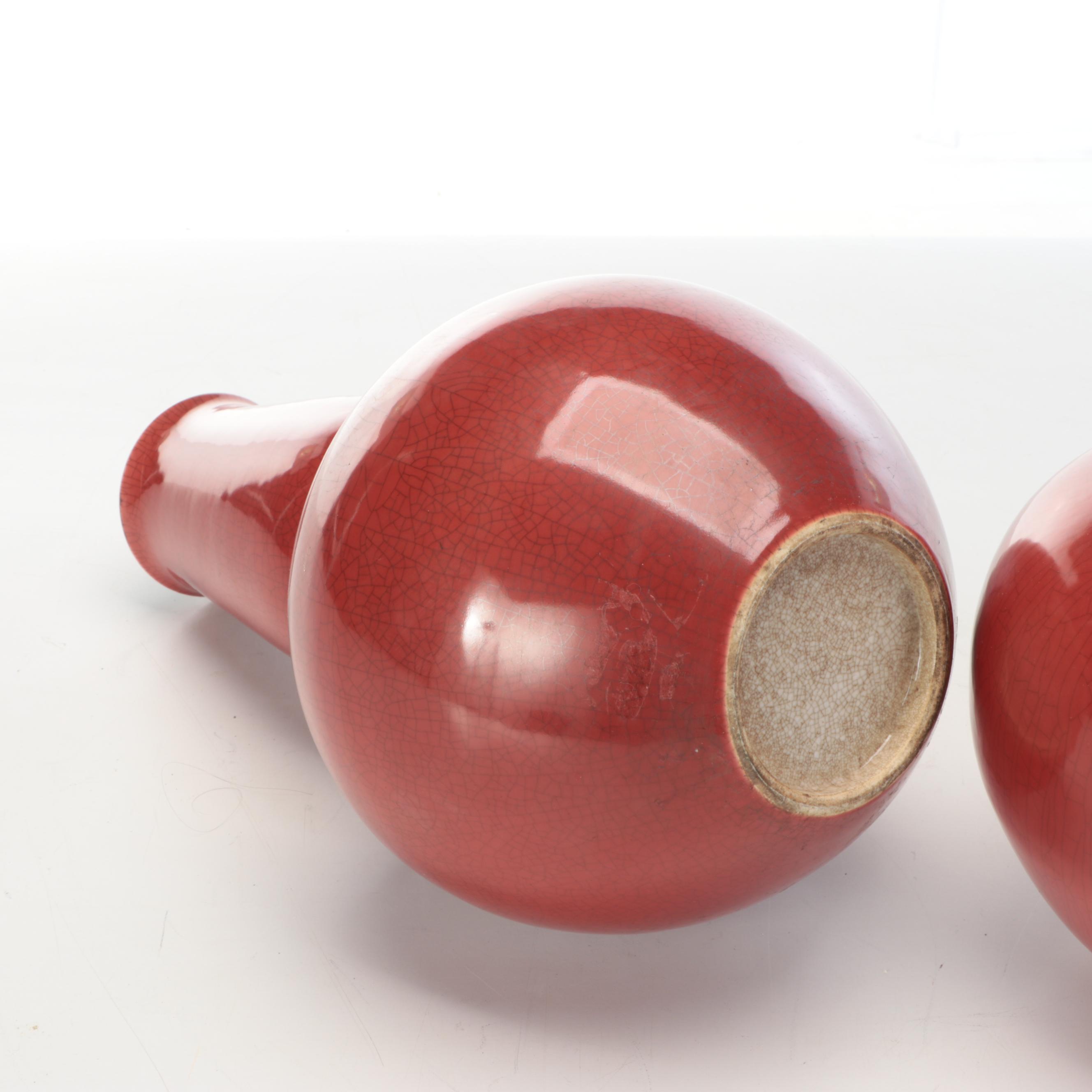 East Asian Style Oxblood Faux-Craquelure Ceramic Vases