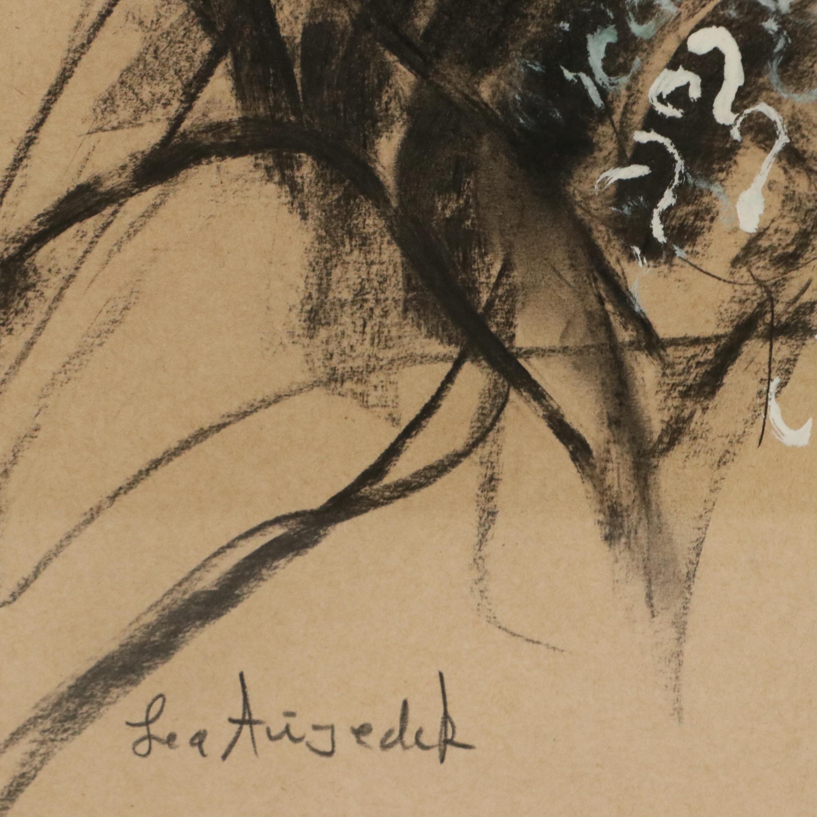 Gestural Figurative Mixed Media Drawing of Women with Sun Hats