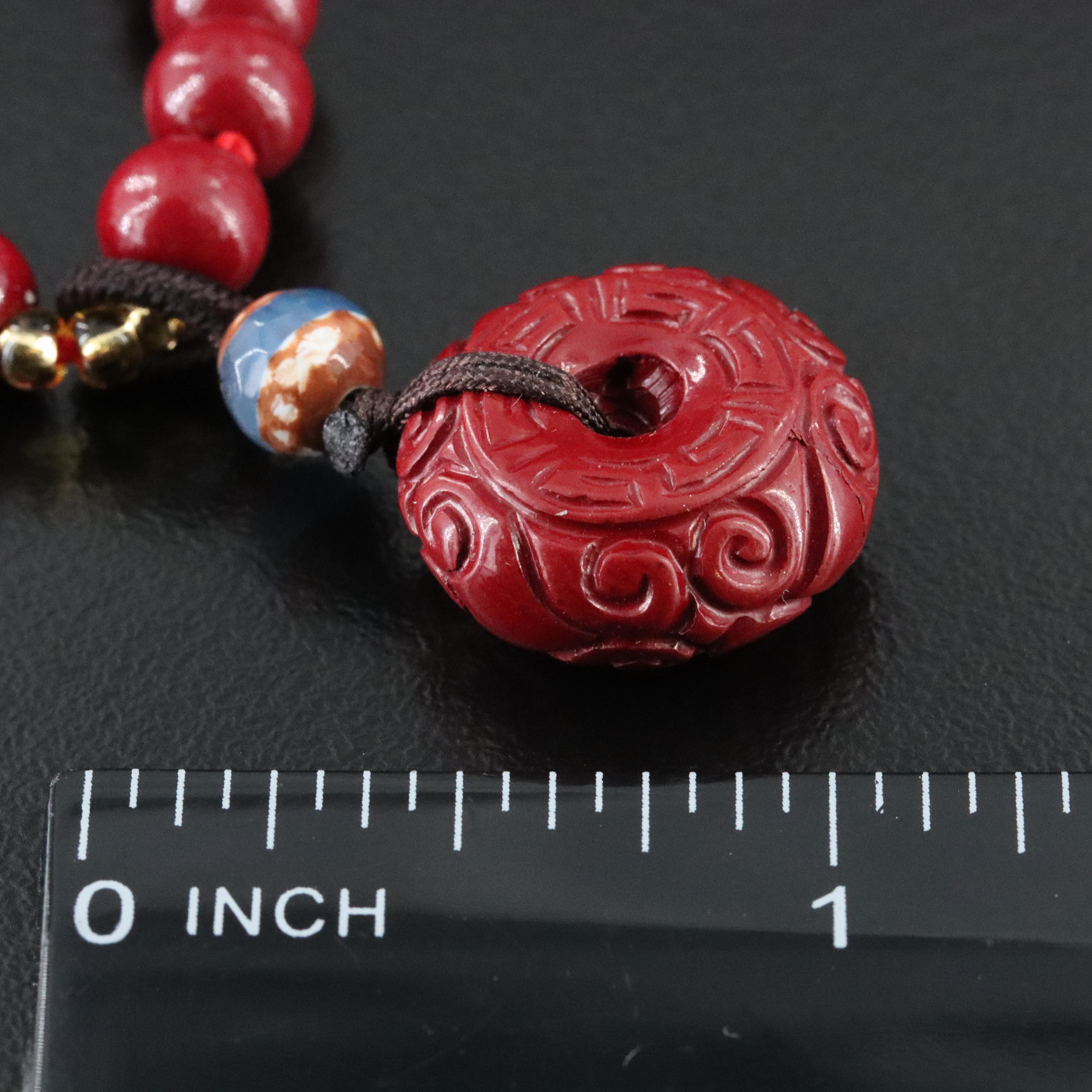 Elastic Beaded Necklace with Carnelian, Amber and Nephrite