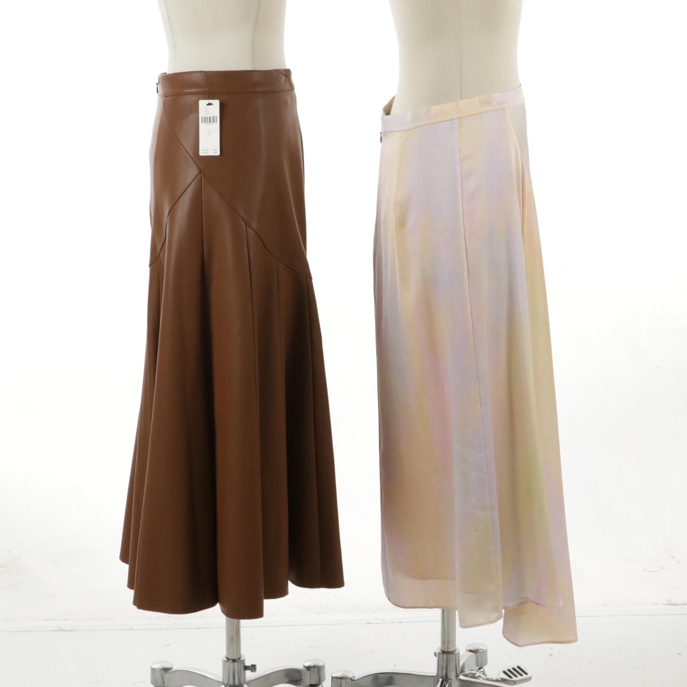 Vince Pastel Polyester Midi Skirt and Maeve by Anthropologie Leather Flare Skirt