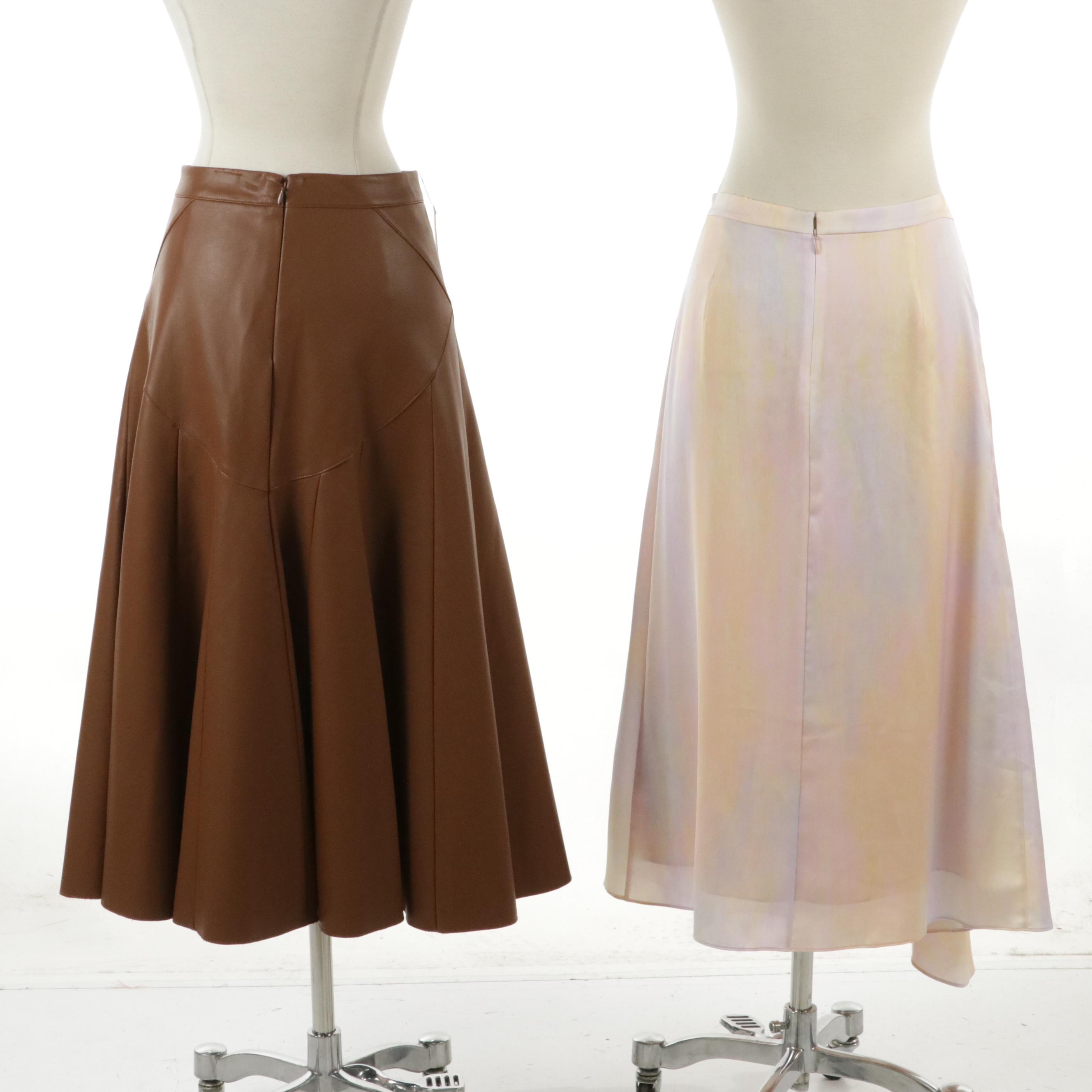 Vince Pastel Polyester Midi Skirt and Maeve by Anthropologie Leather Flare Skirt