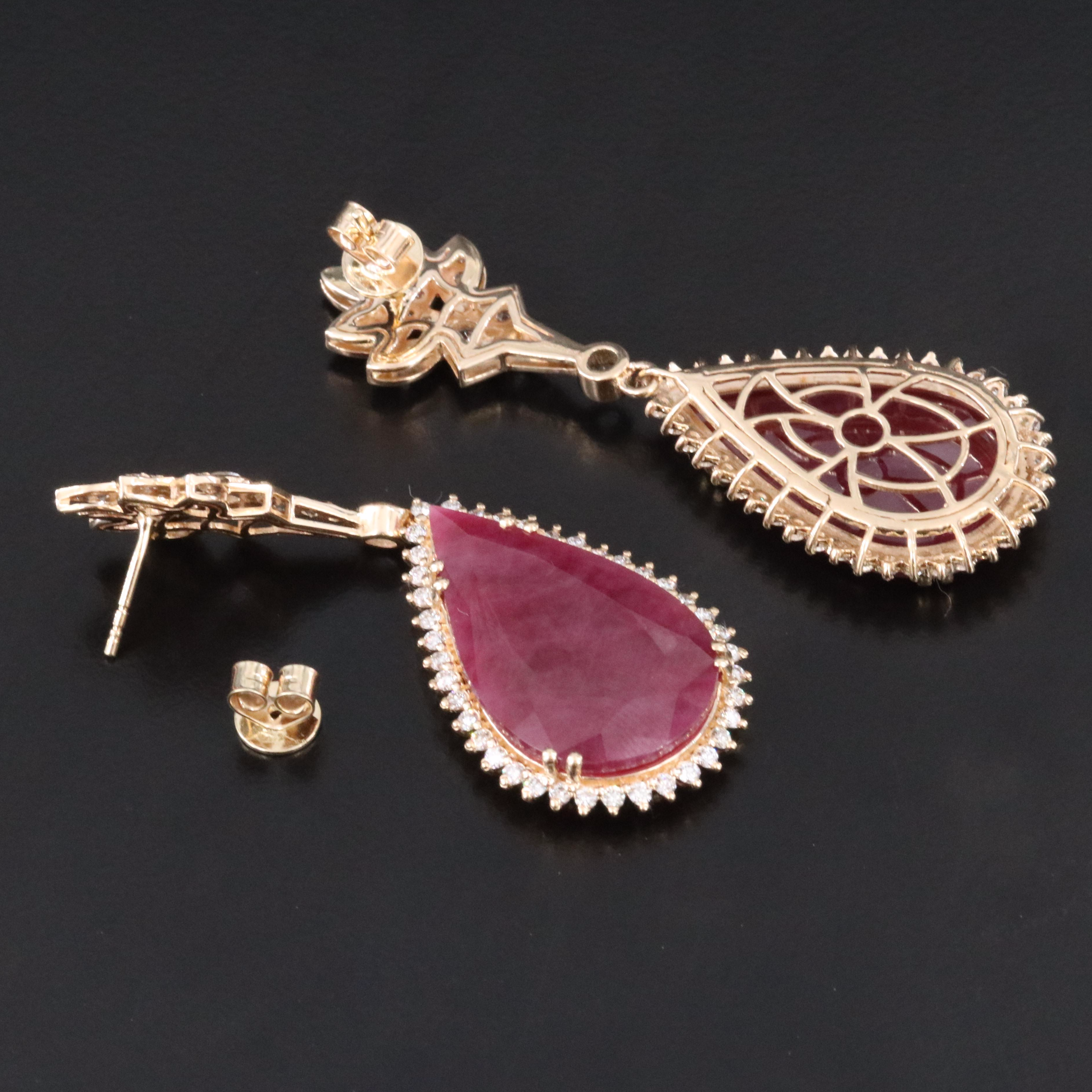 14K 26.53 CTW Ruby, White Sapphire and Diamond Pendant Earrings with IGI Report