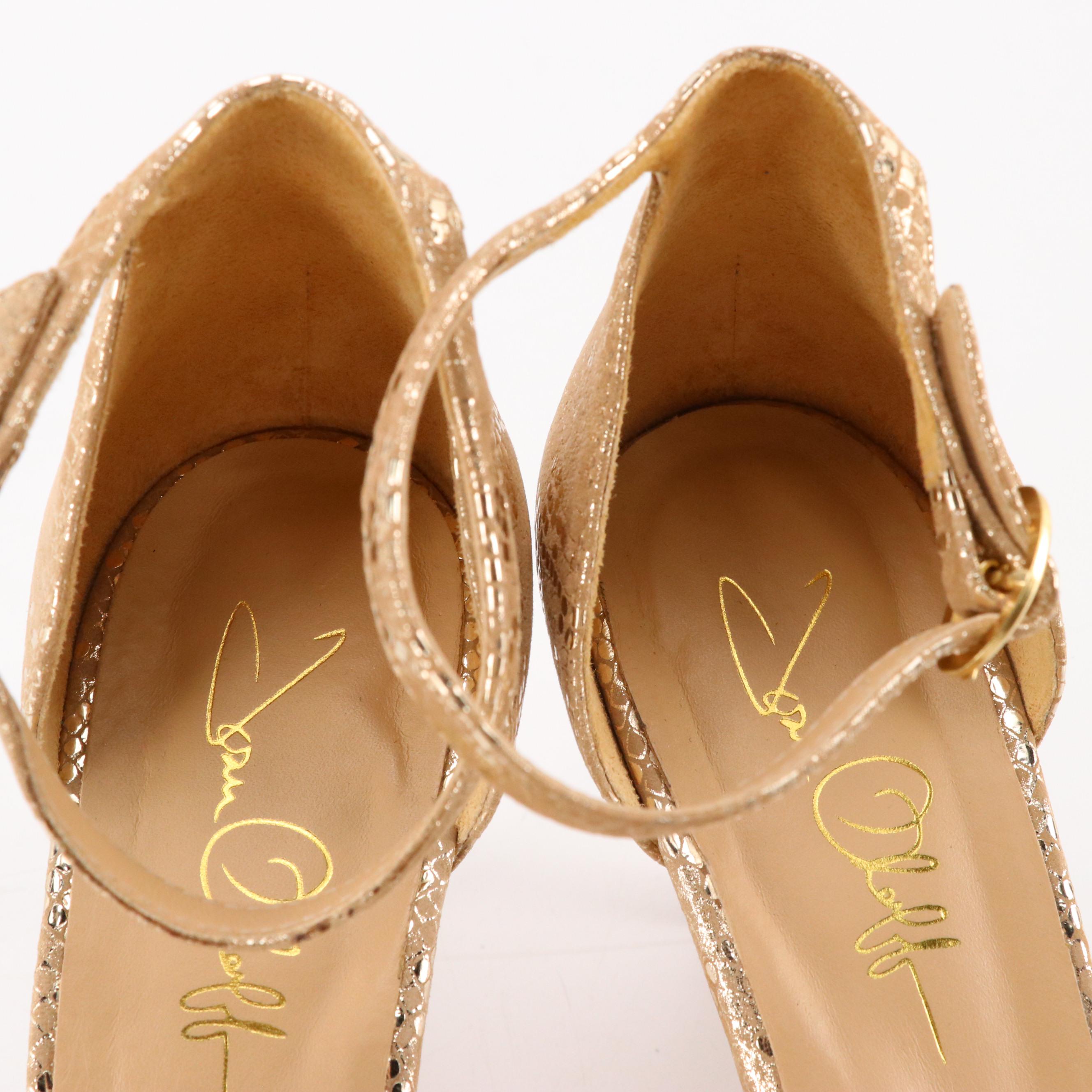 Joan Oloff Simone Sandals in Metallic Snake Print Leather