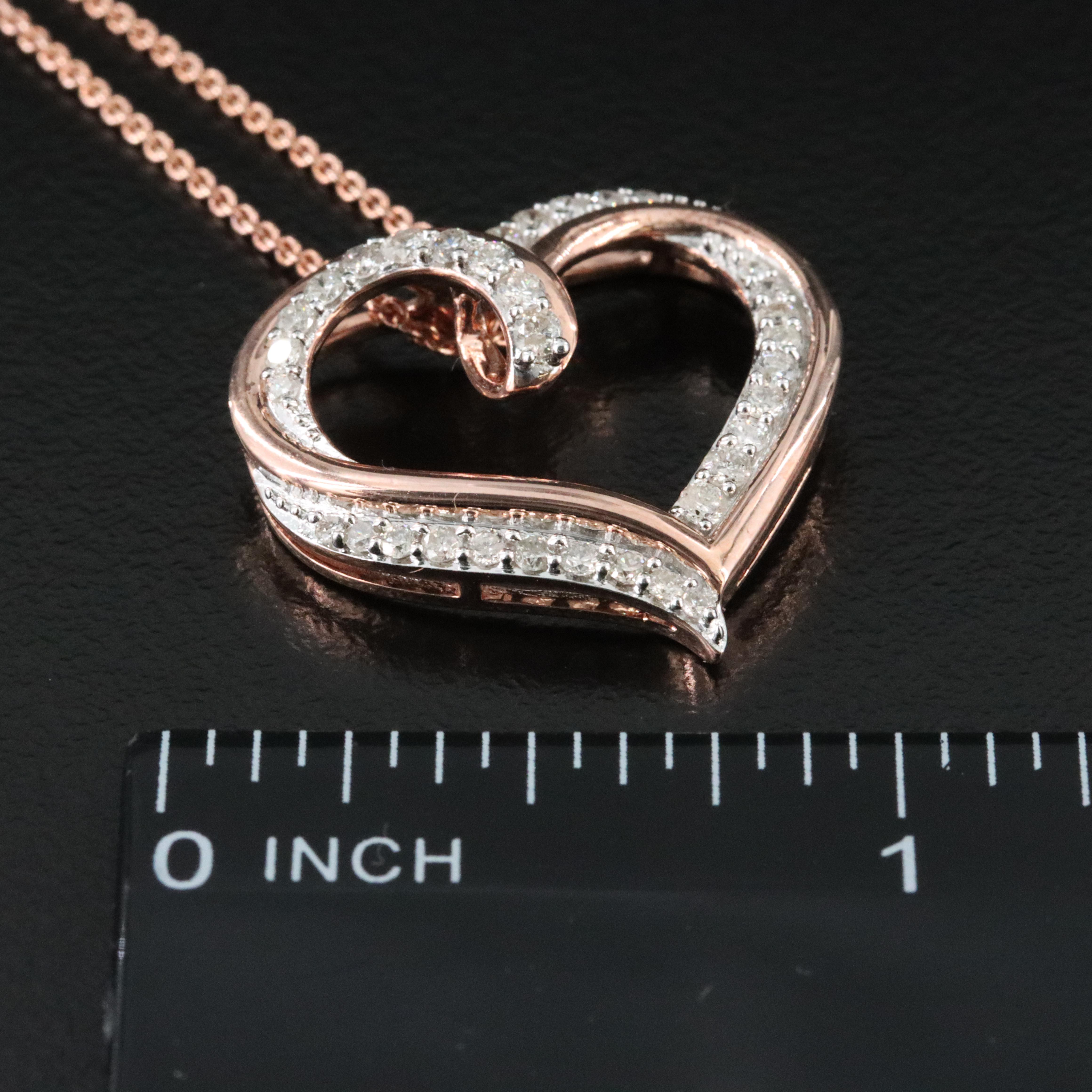 Sterling Diamond Heart Pendant Necklace with Rose -Tone Finish
