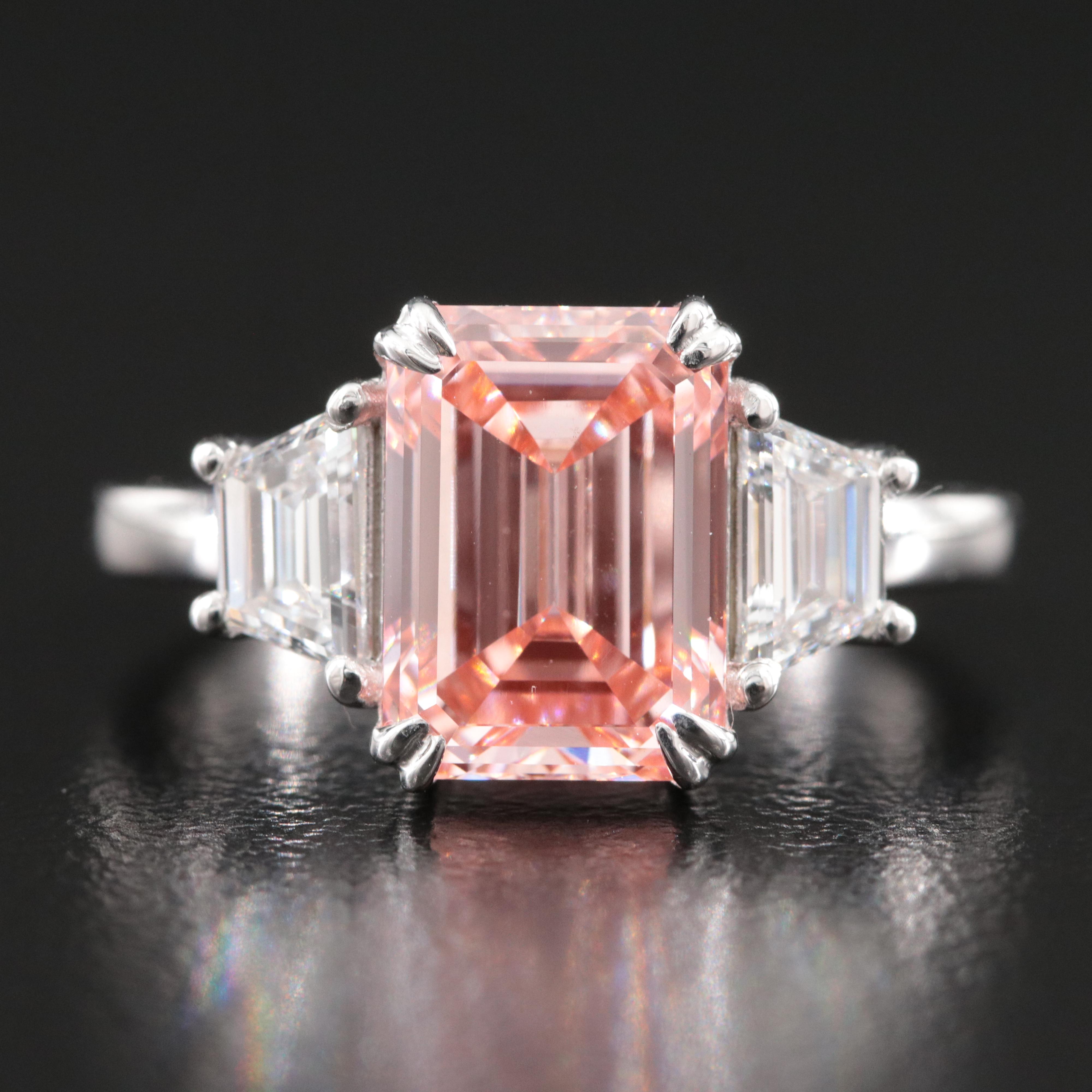14K 3.92 CTW Lab Grown Diamond Ring with Fancy Pink Center and IGI Report