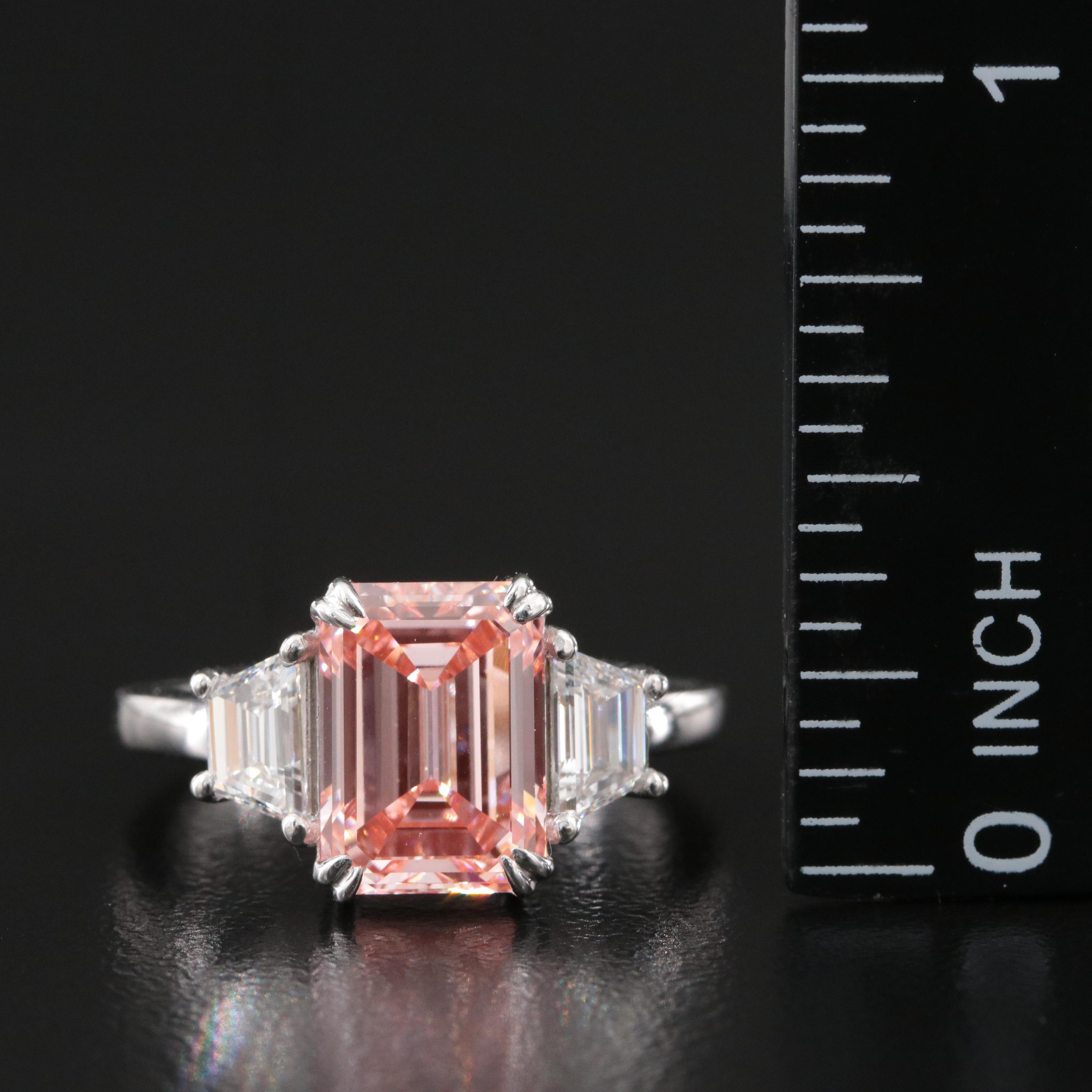14K 3.92 CTW Lab Grown Diamond Ring with Fancy Pink Center and IGI Report