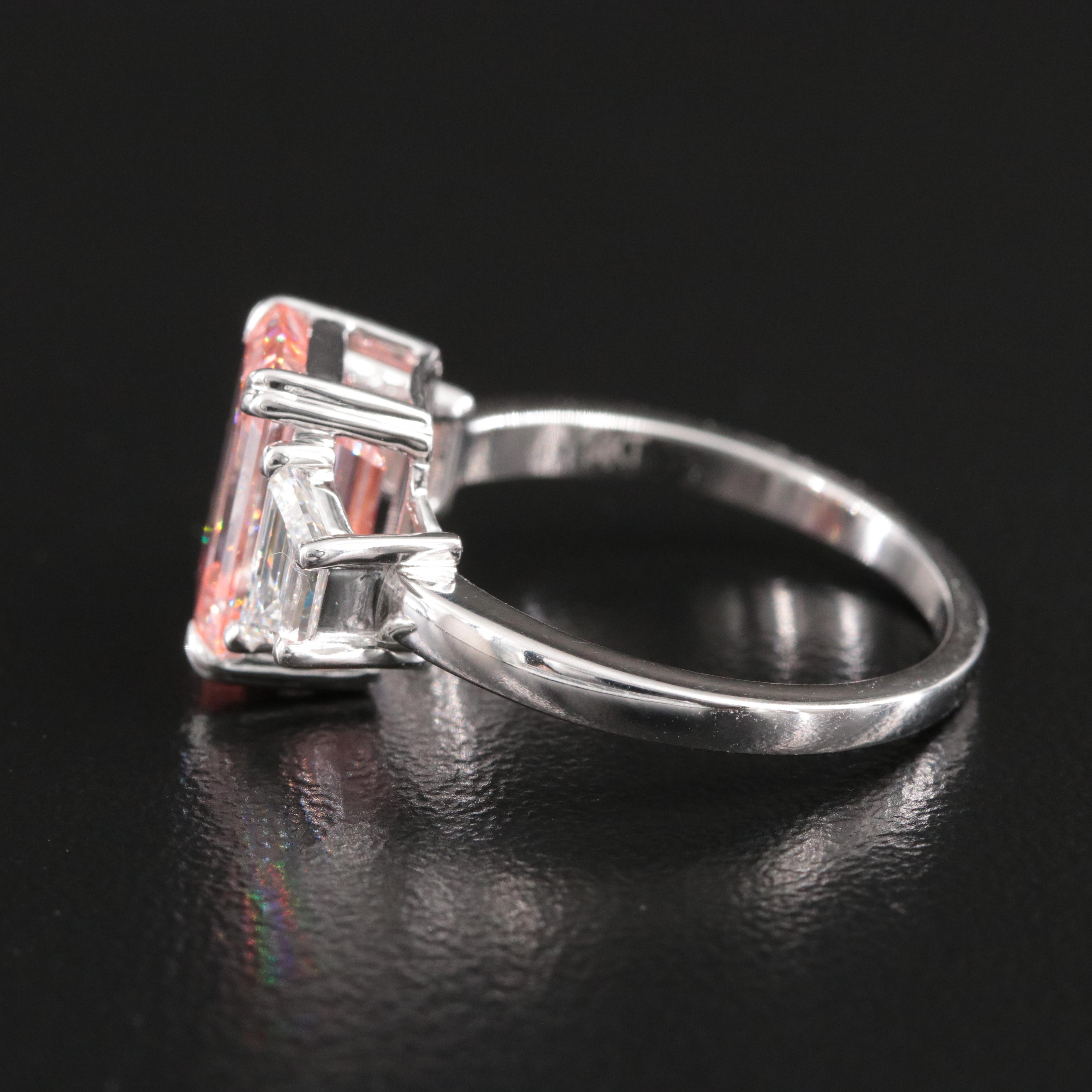 14K 3.92 CTW Lab Grown Diamond Ring with Fancy Pink Center and IGI Report