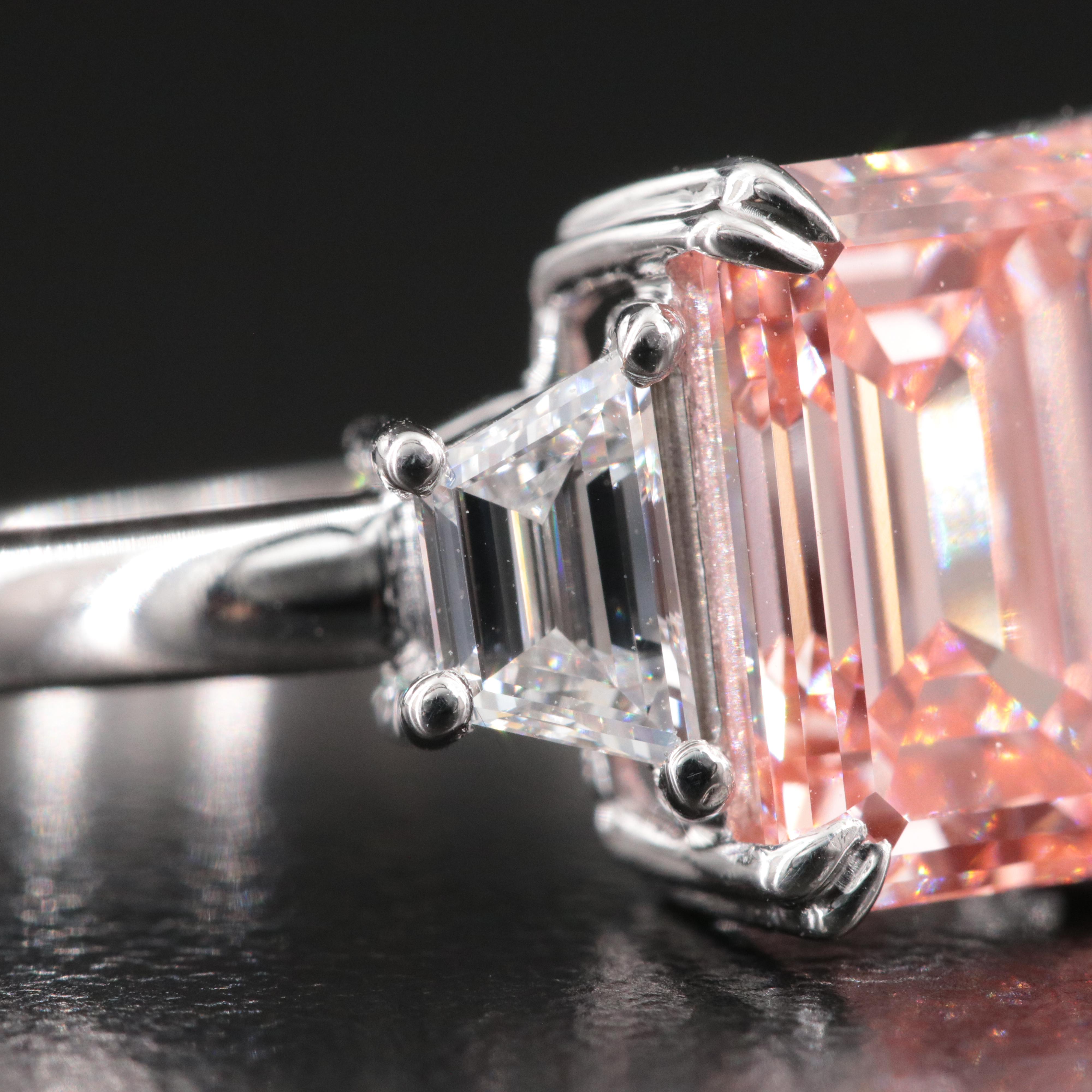 14K 3.92 CTW Lab Grown Diamond Ring with Fancy Pink Center and IGI Report