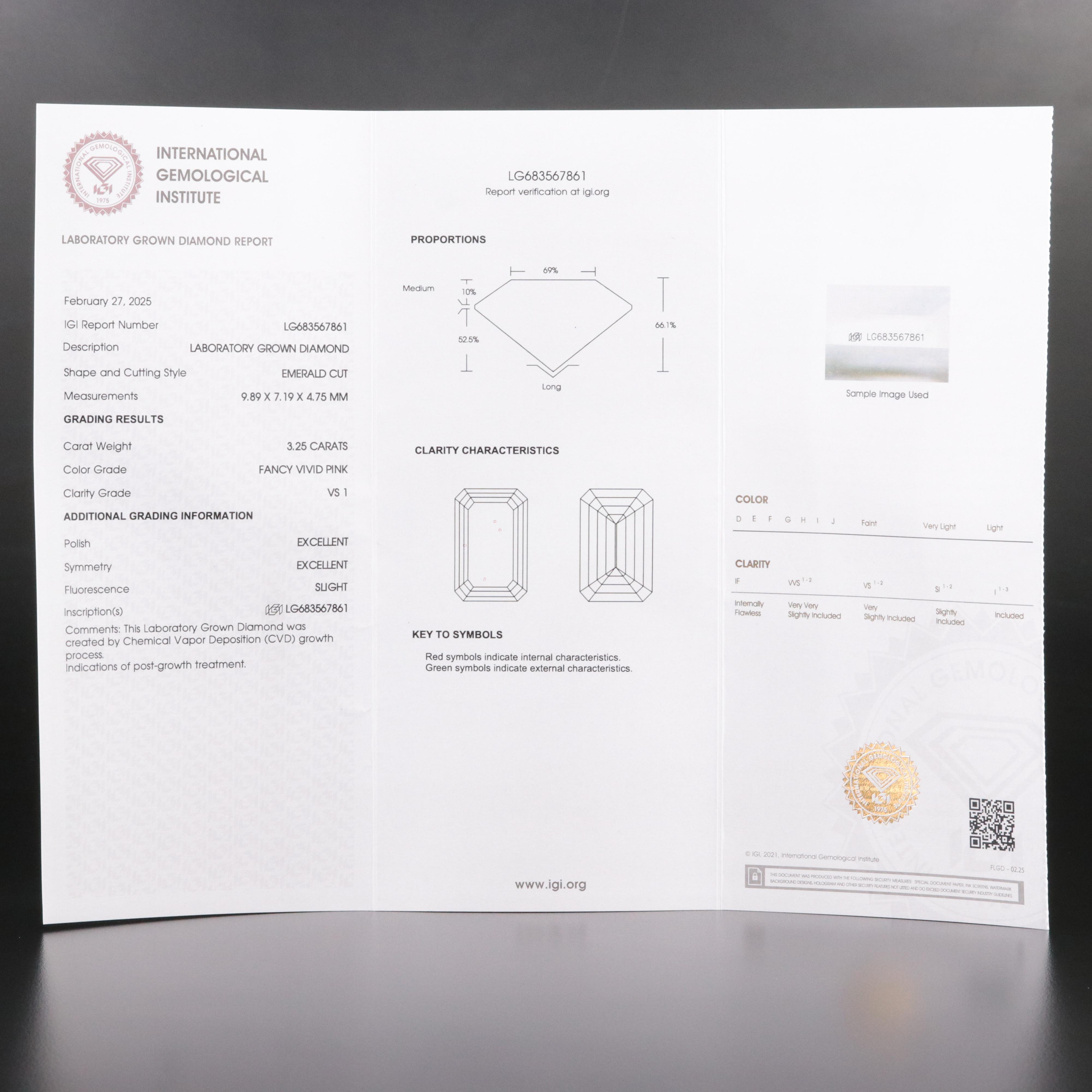 14K 3.92 CTW Lab Grown Diamond Ring with Fancy Pink Center and IGI Report