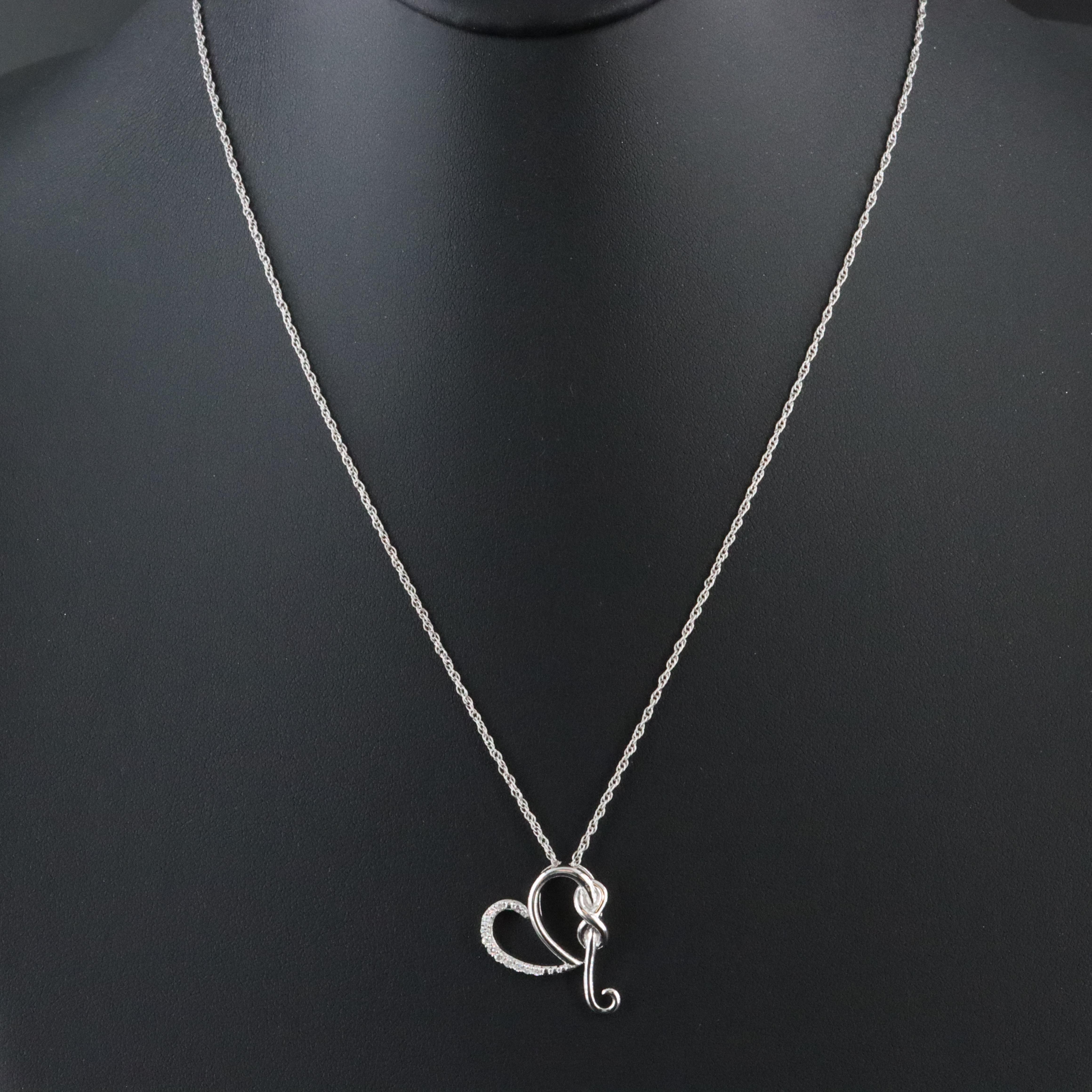 Sterling Diamond Infinity Heart Pendant Necklace