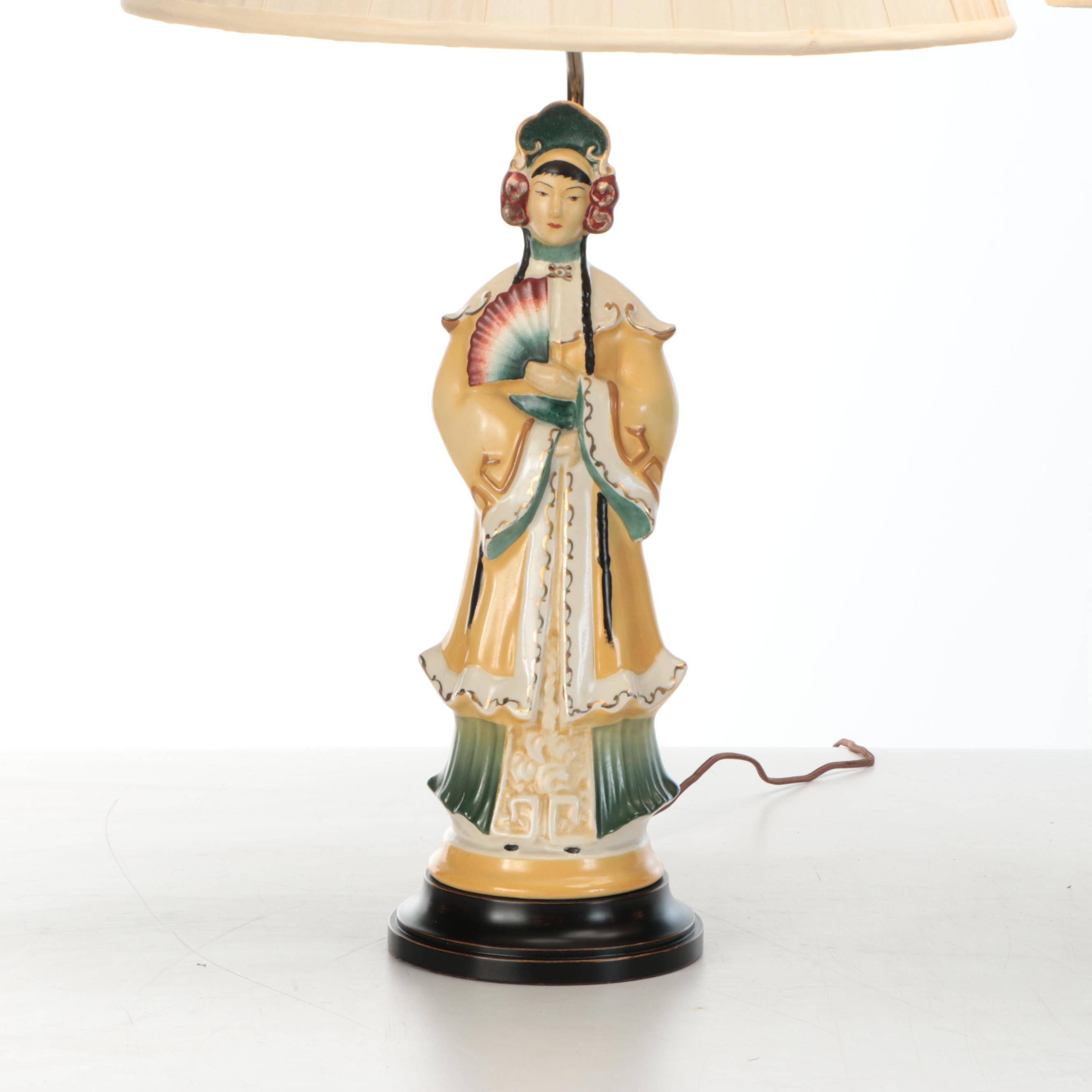 Qing Dynasty Courtier Figural Table Lamps