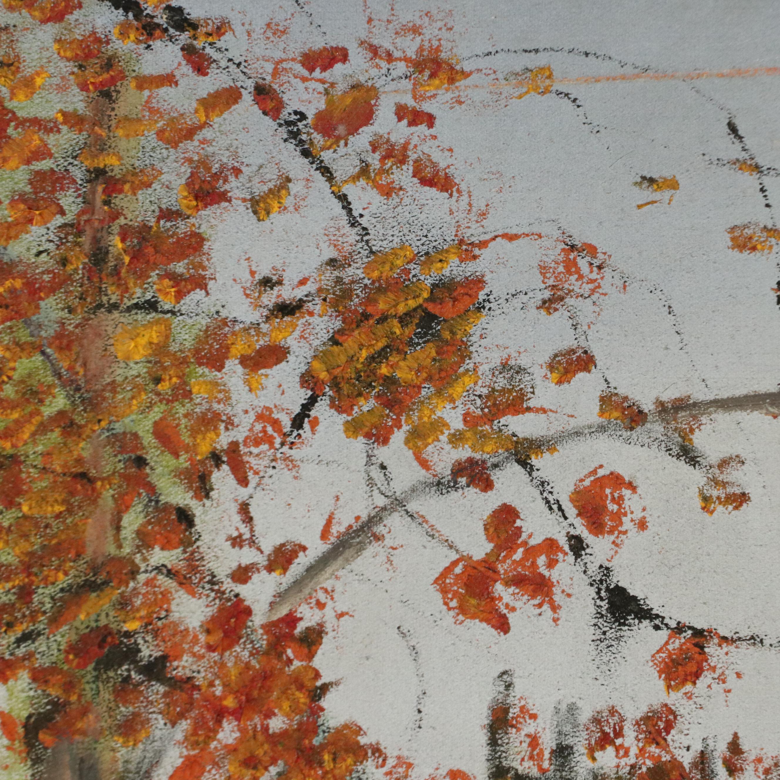 Large-Scale River Landscape Oil Painting of Bridge, Late 20th Century