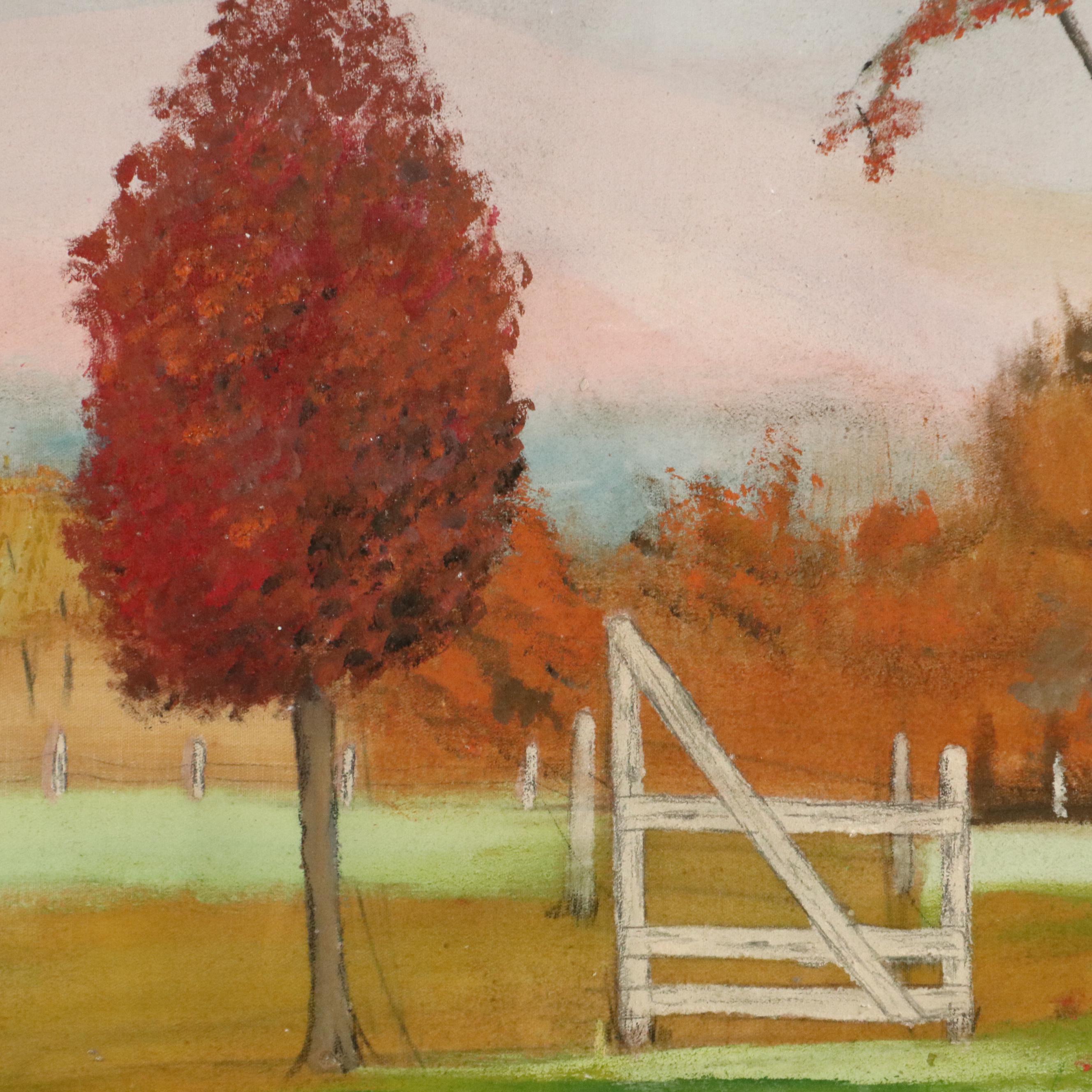 Large-Scale River Landscape Oil Painting of Bridge, Late 20th Century