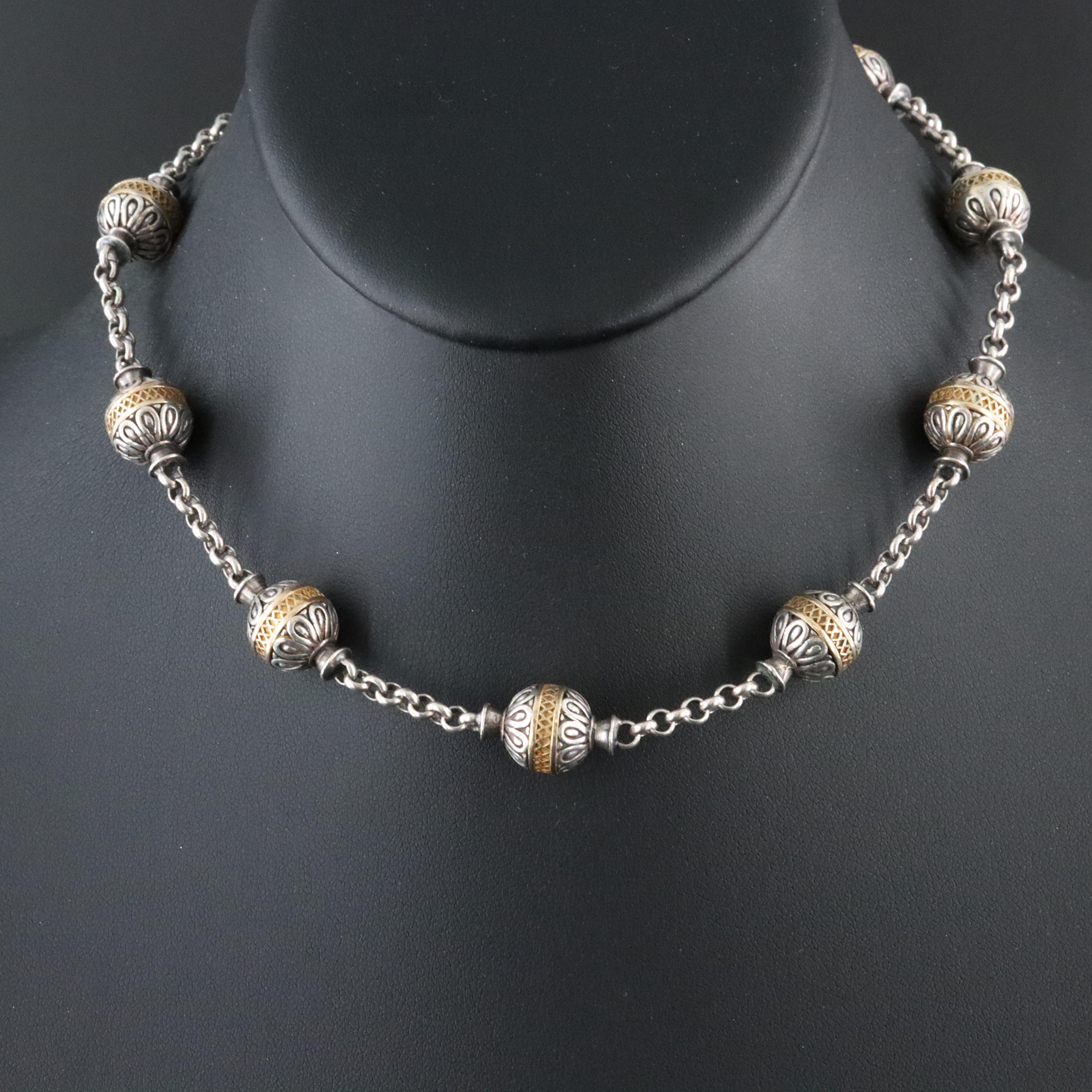 Konstantino Sterling and 18K Ball Station Necklace