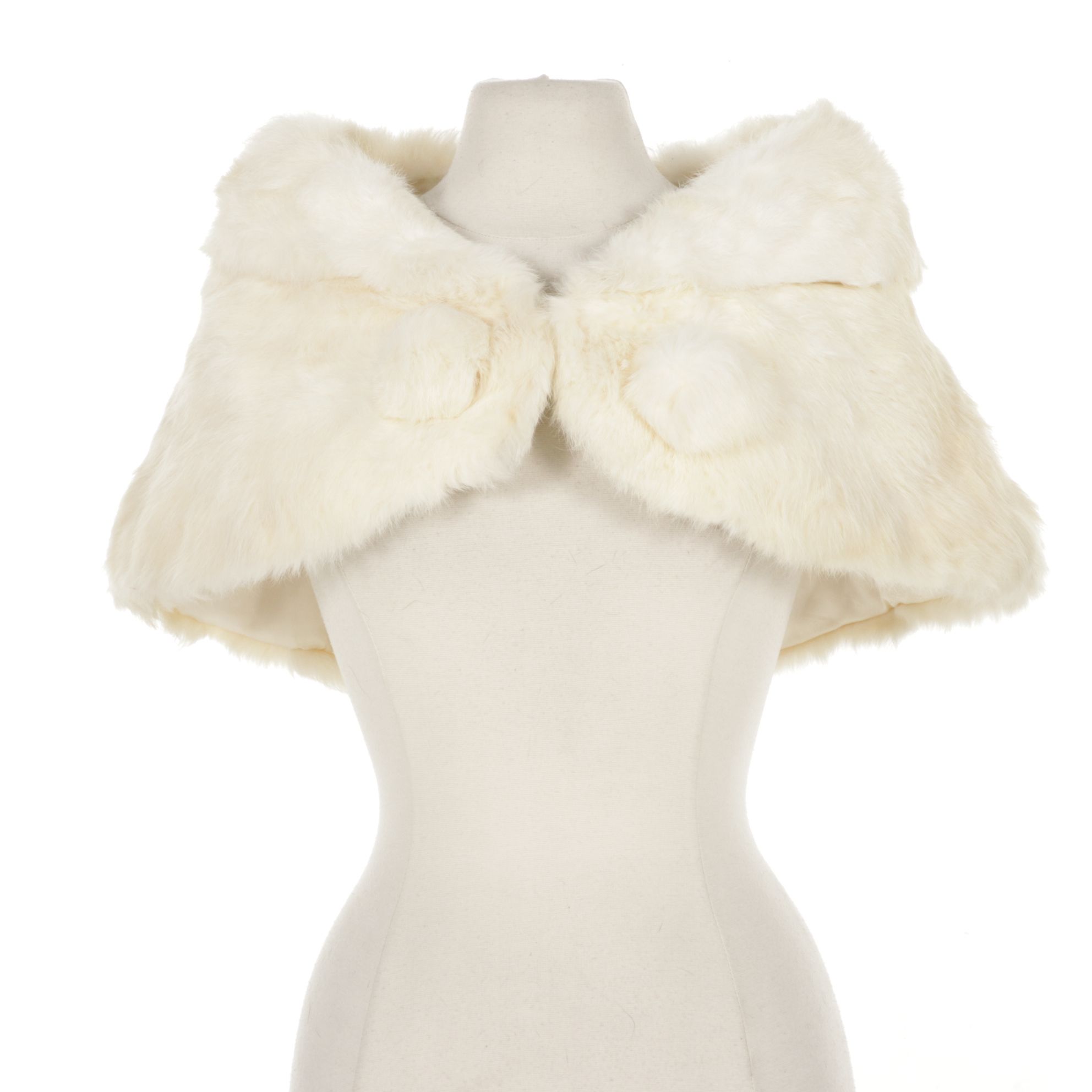 White Rabbit Fur Wrap Stole with Pom-Pom Buttons
