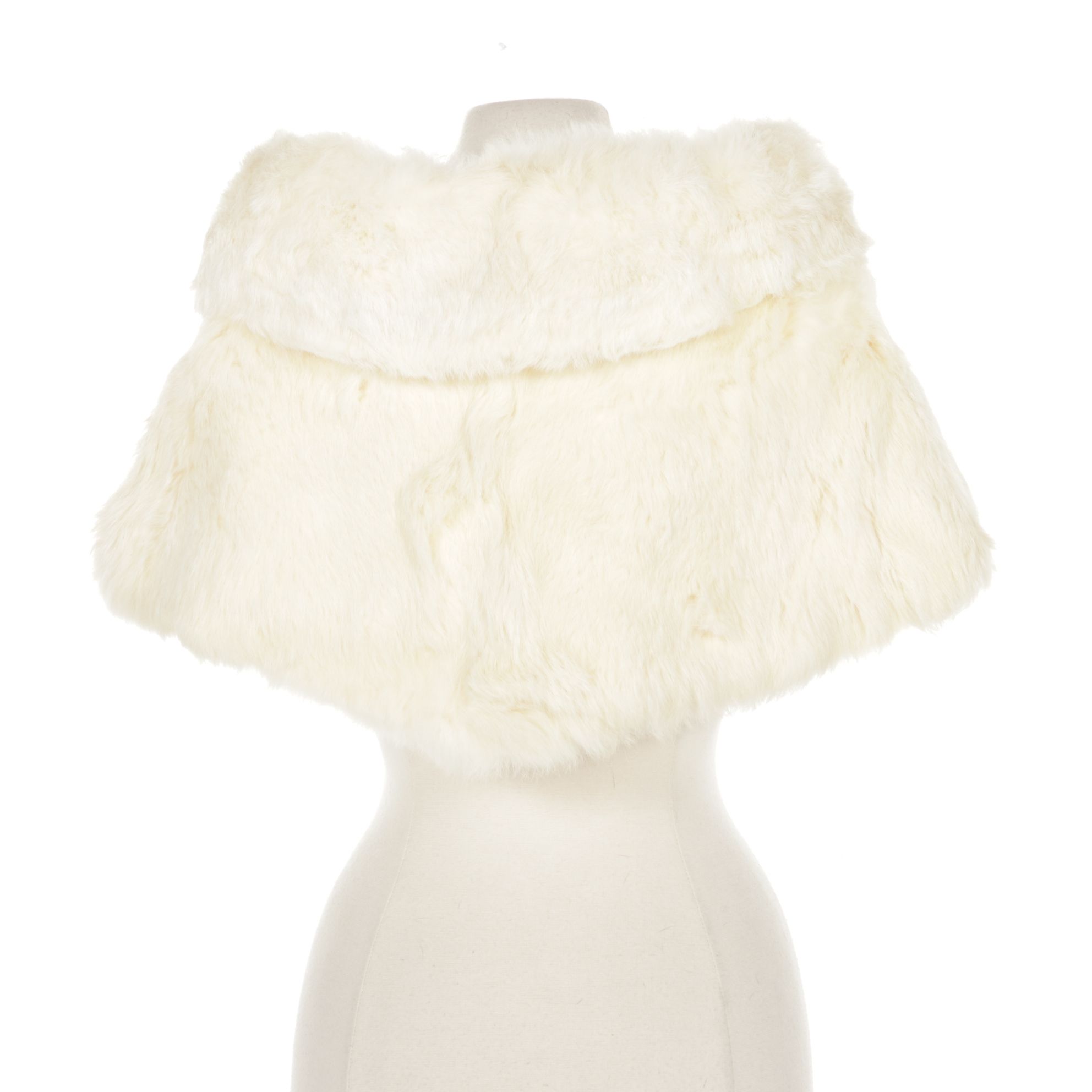White Rabbit Fur Wrap Stole with Pom-Pom Buttons