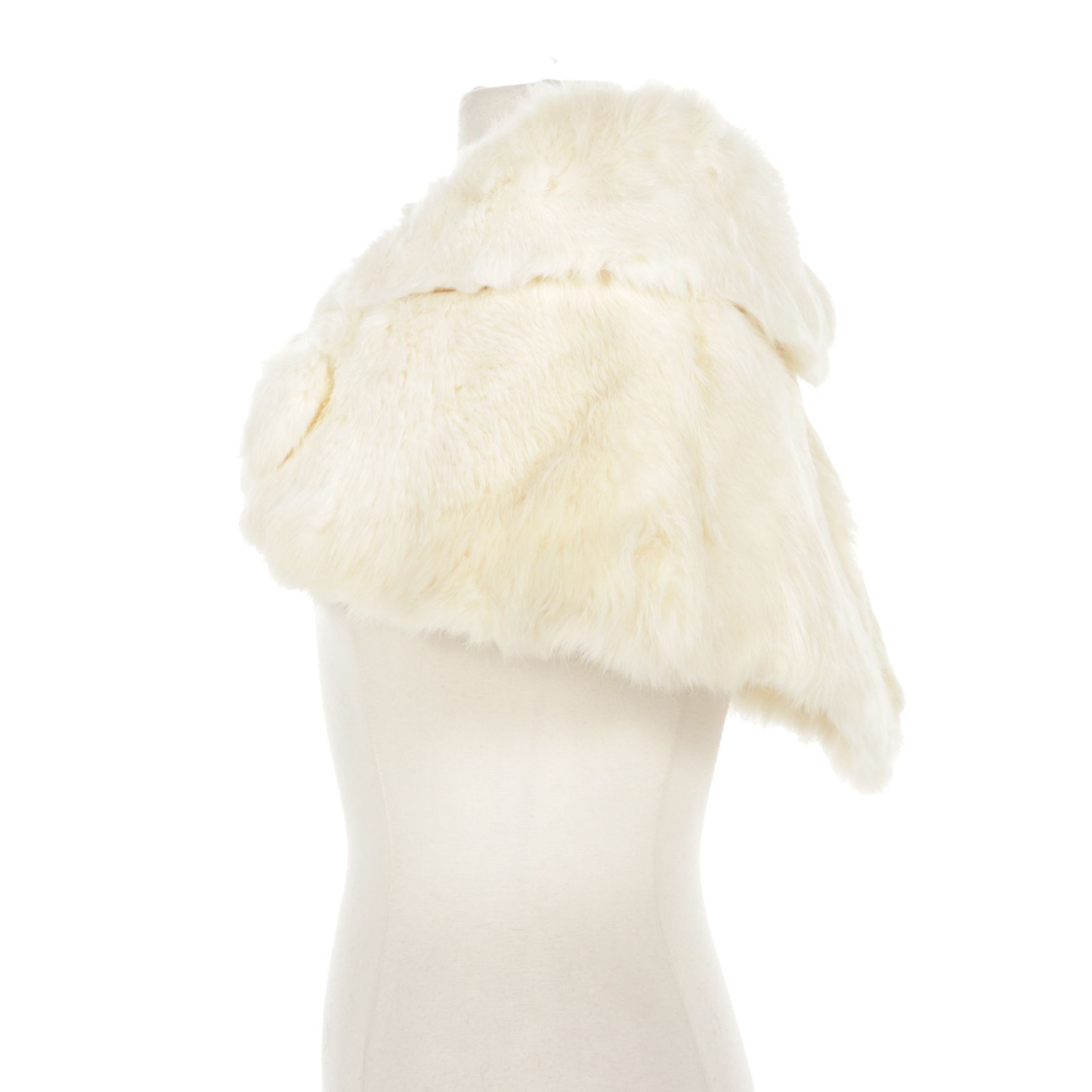 White Rabbit Fur Wrap Stole with Pom-Pom Buttons