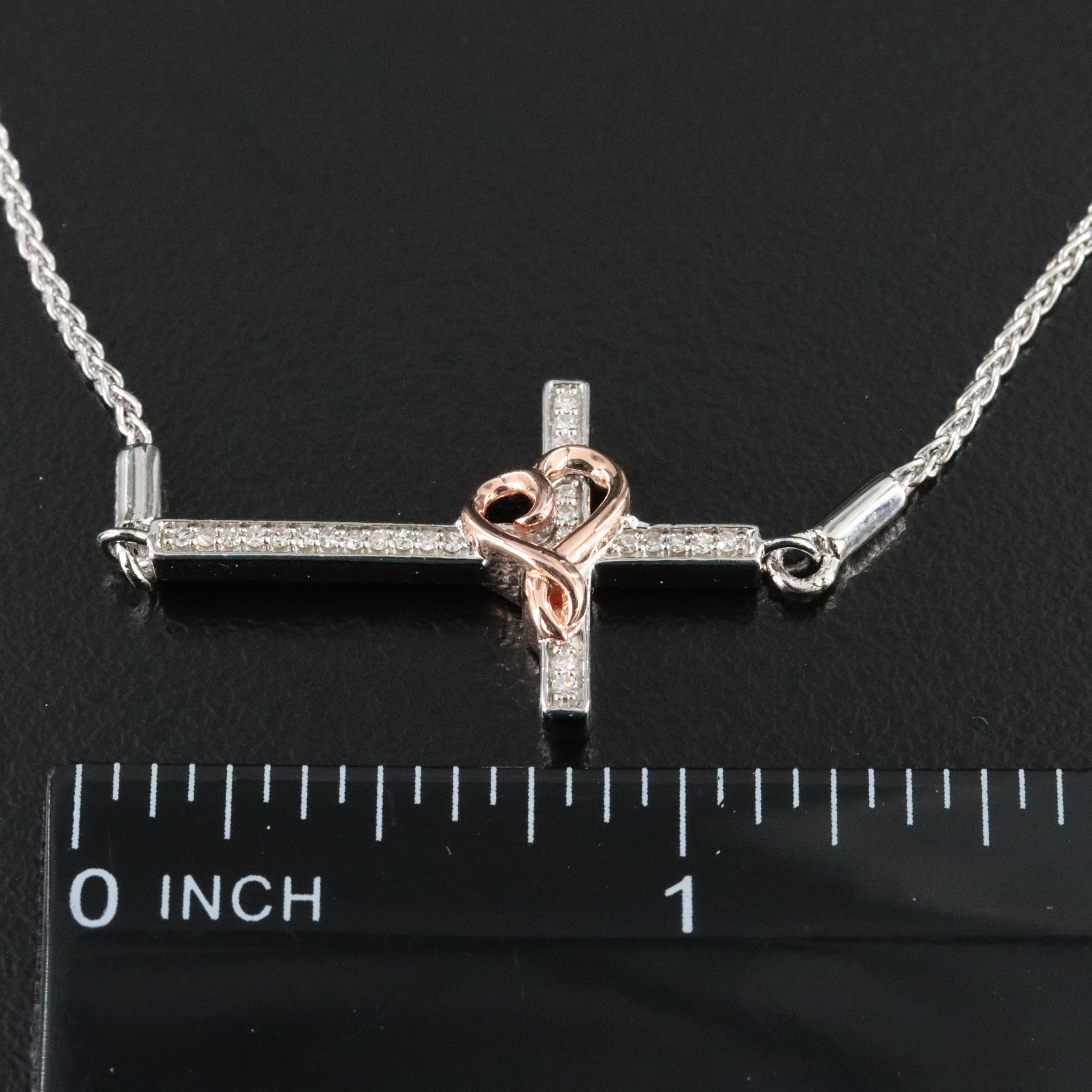 Sterling Diamond Cross Bolo Bracelet with Heart Accent