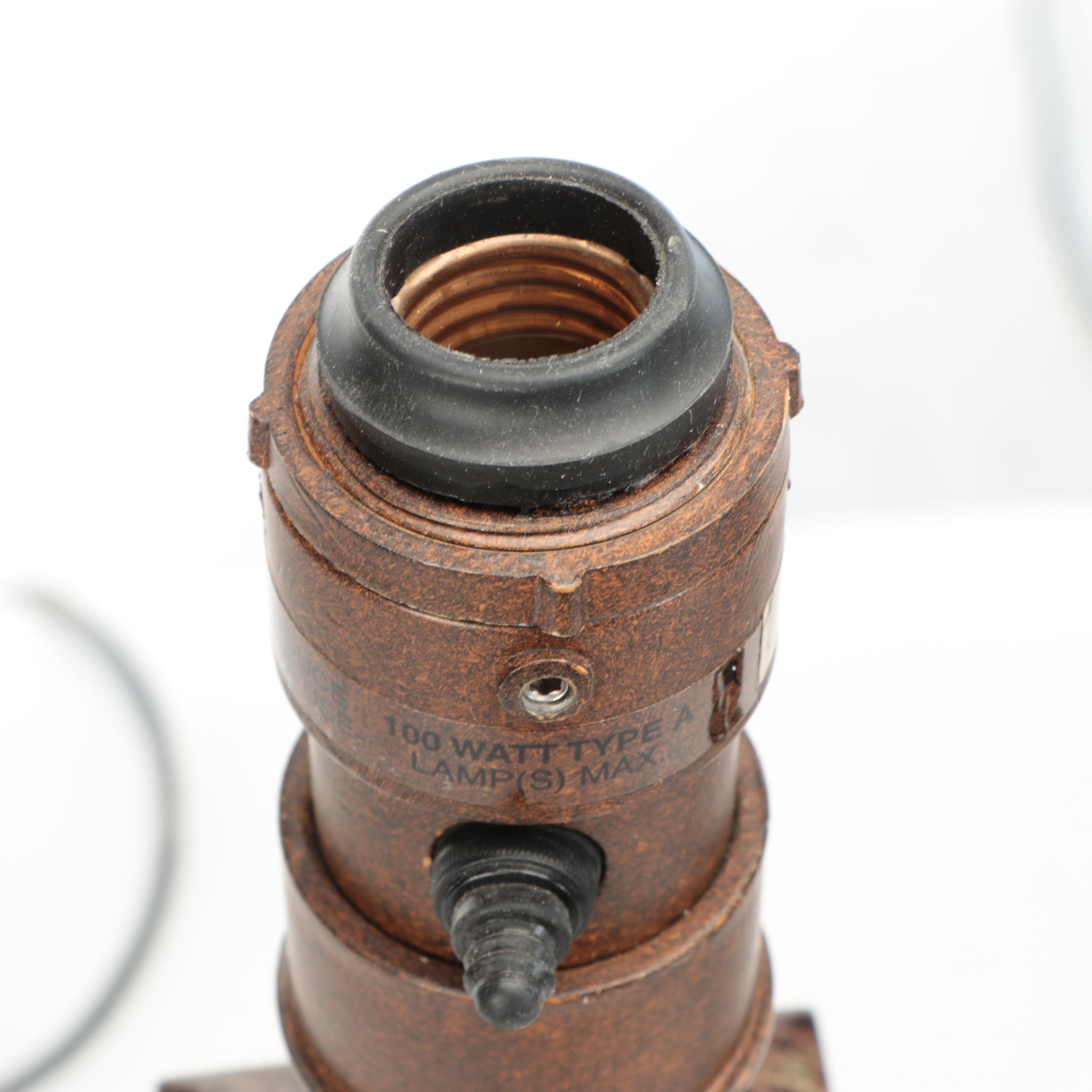 Pair of Frederick Cooper Faux Marbled Metal Lattice Torchère Table Lamps