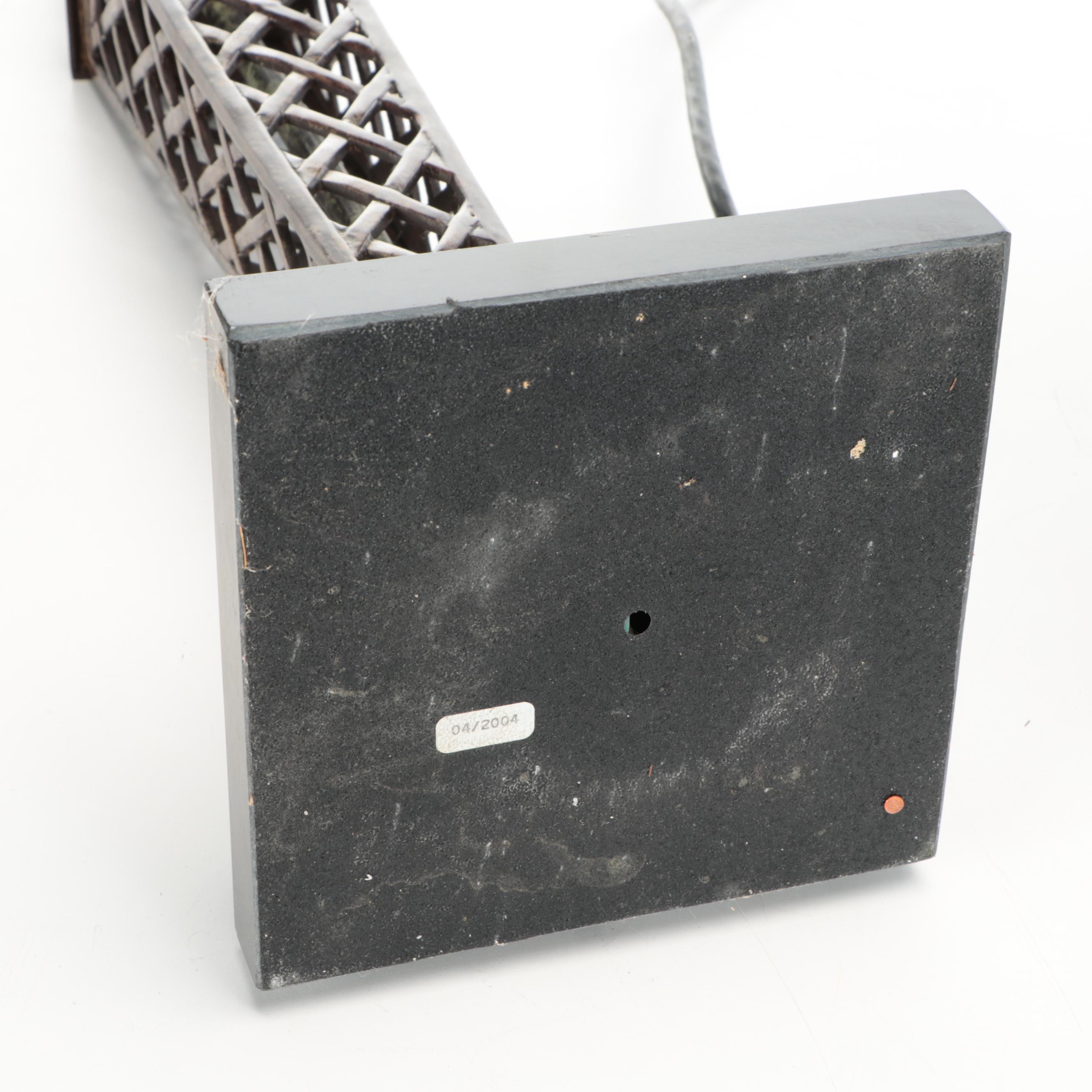 Pair of Frederick Cooper Faux Marbled Metal Lattice Torchère Table Lamps