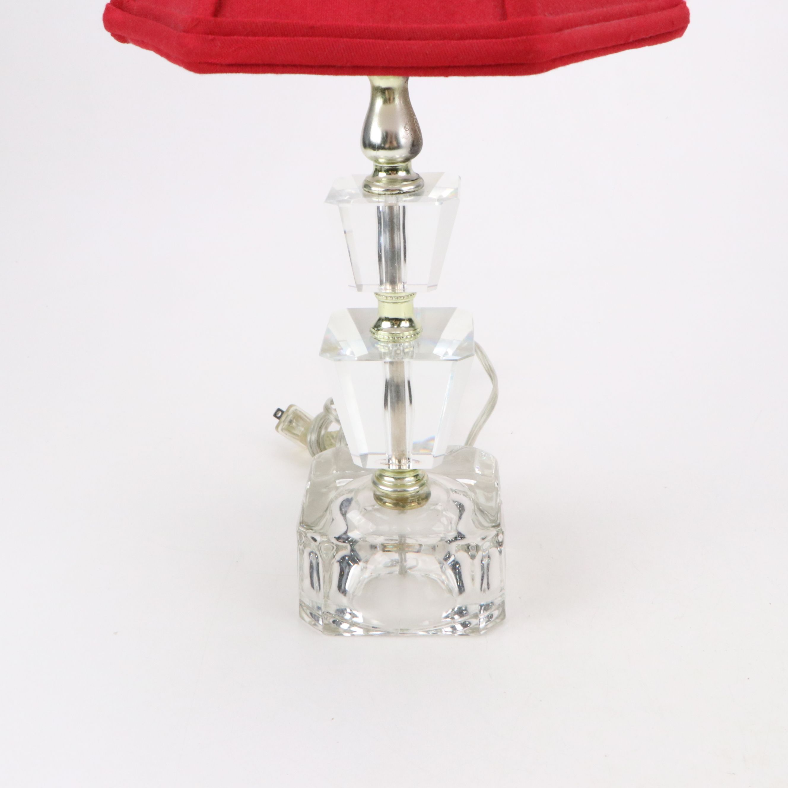 Pair of Hollywood Regency Glass Boudoir Lamps with Paneled Bell Shades