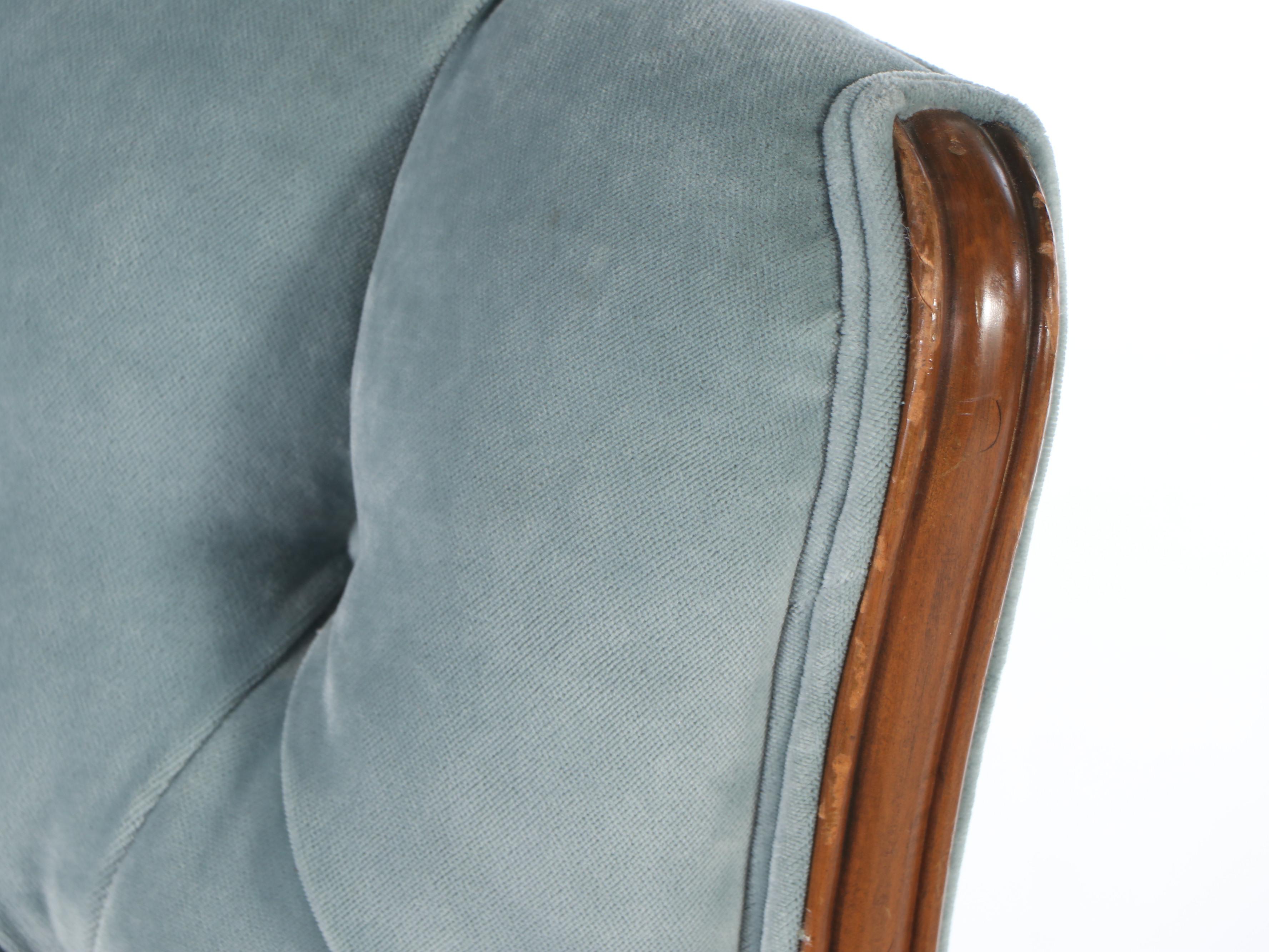 Pair of Regency Style Button-Tufted Velvet Upholstered Walnut Armchairs