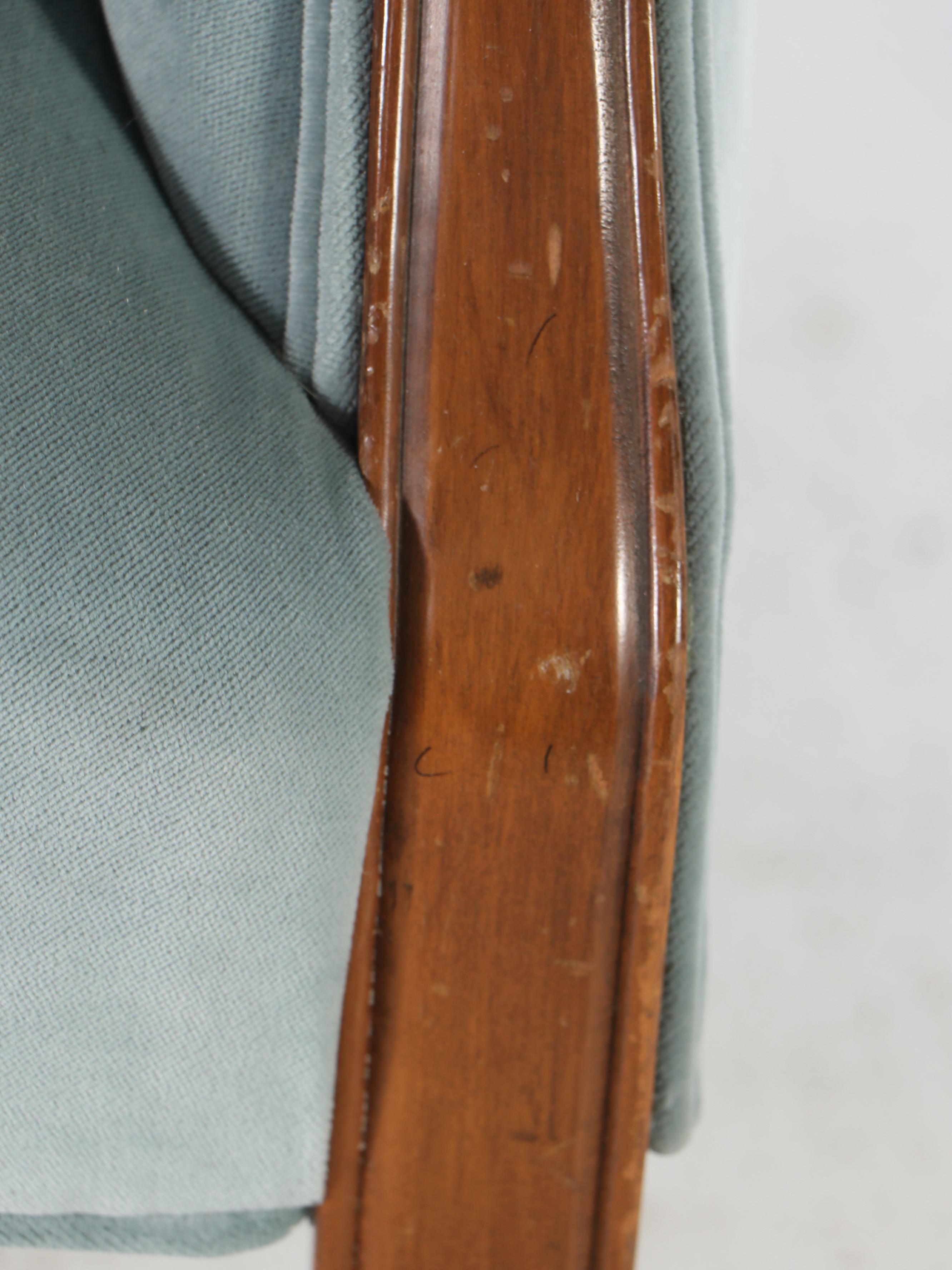 Pair of Regency Style Button-Tufted Velvet Upholstered Walnut Armchairs