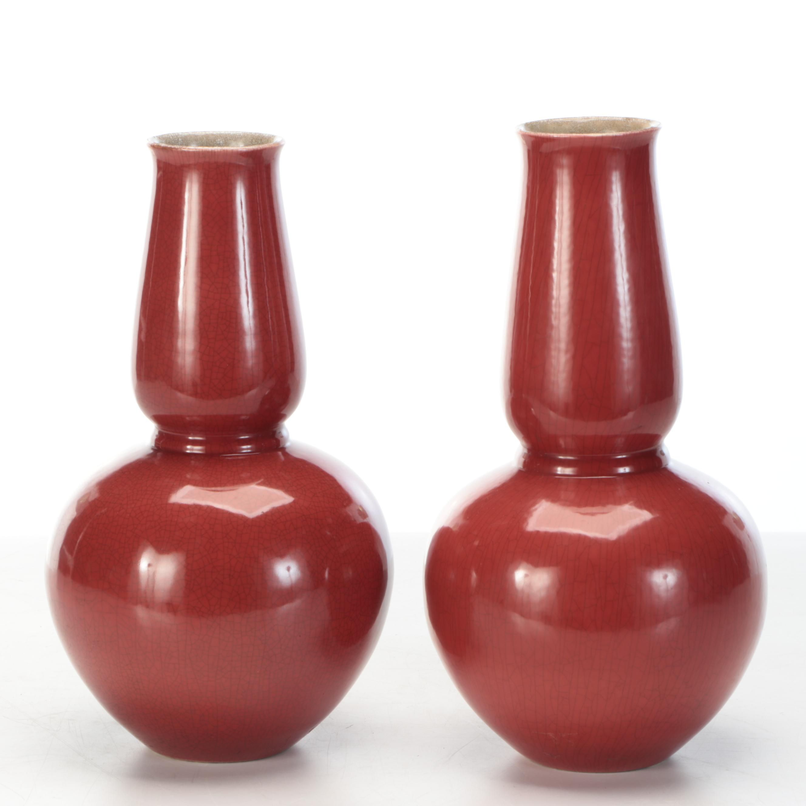 East Asian Style Oxblood Faux-Craquelure Ceramic Vases