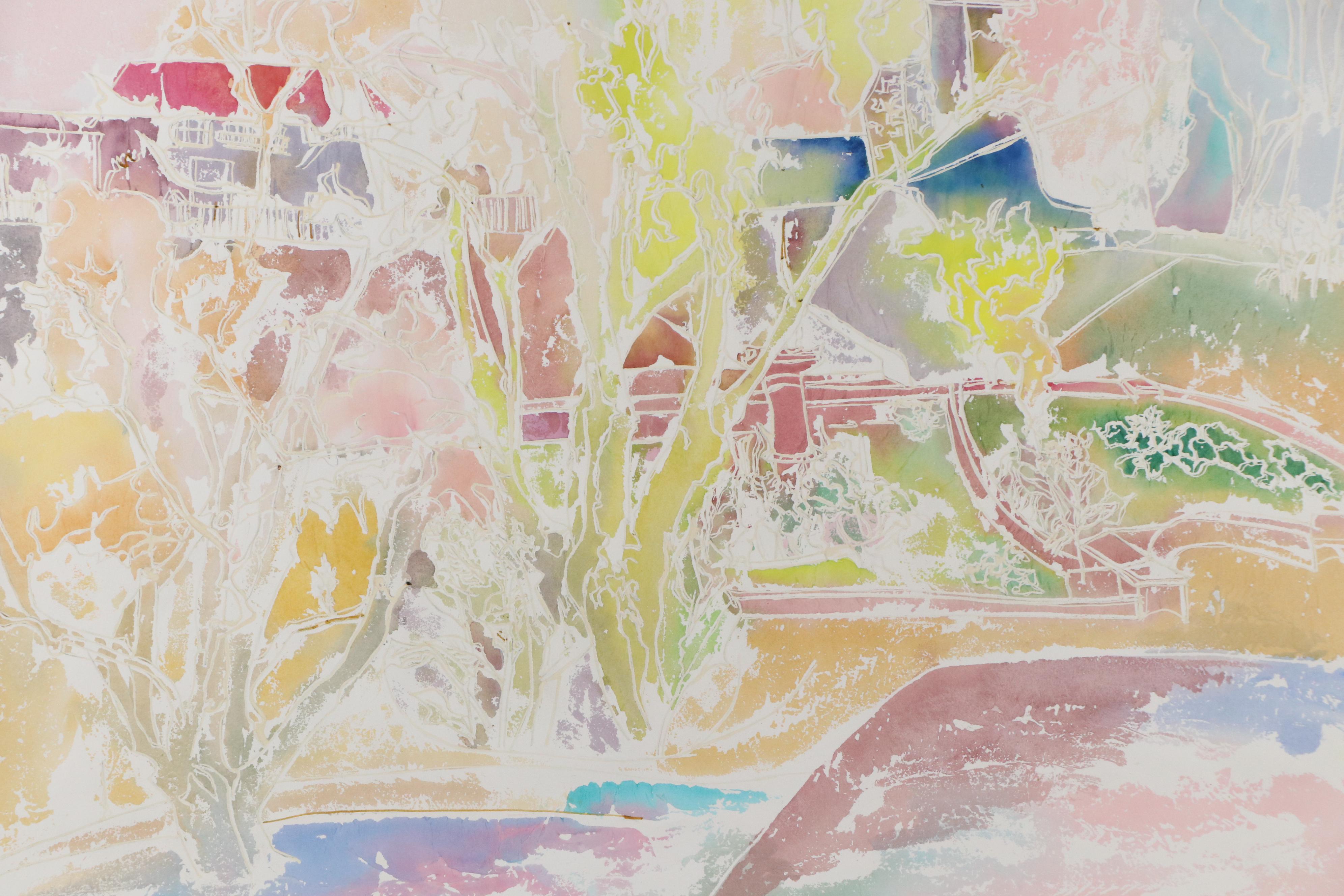 Bramson Colorful Landscape Watercolor Painting, Late 20th Century